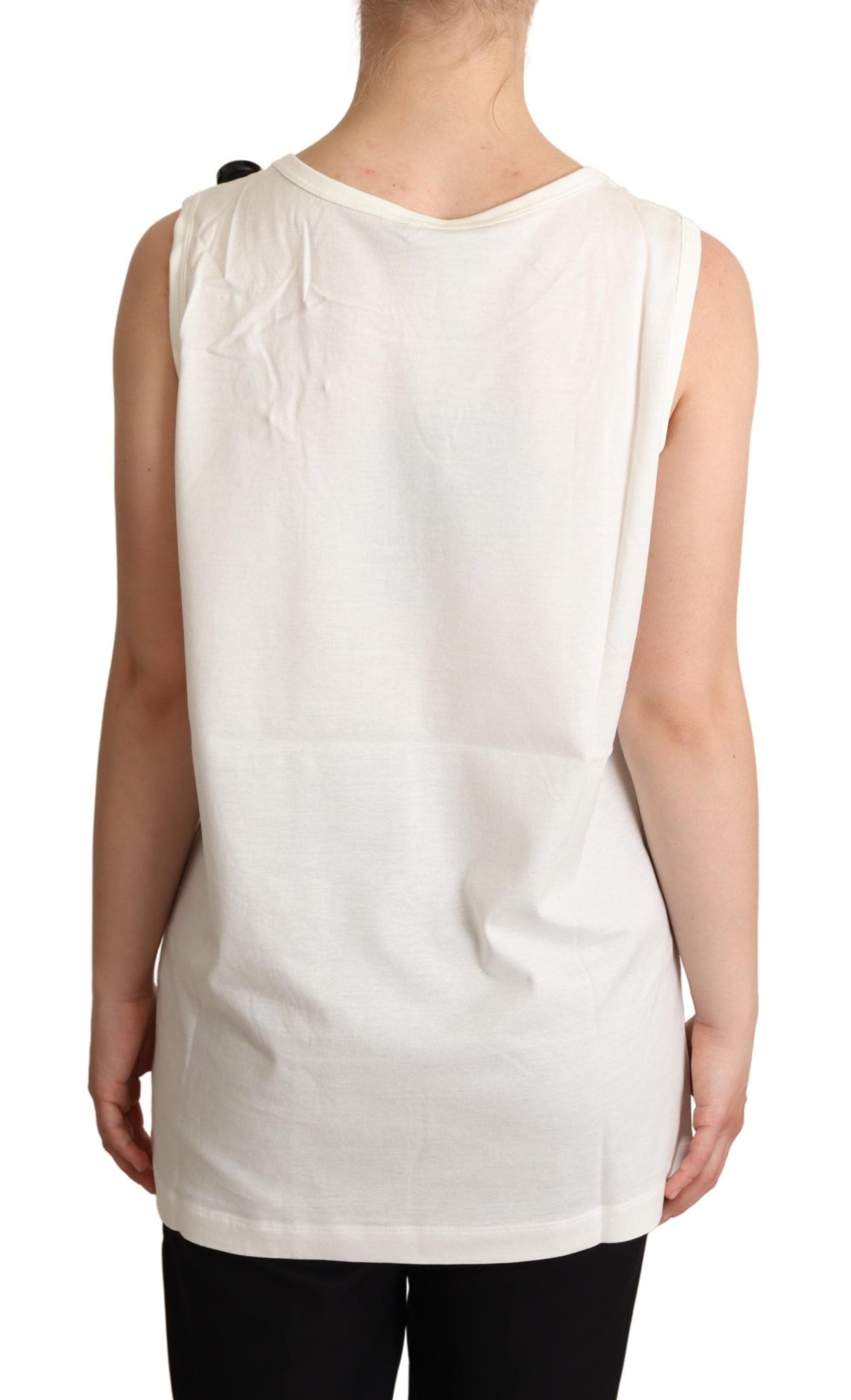 Dolce & Gabbana White Dog Floral Print Embellished  T-shirt | Regal Royce