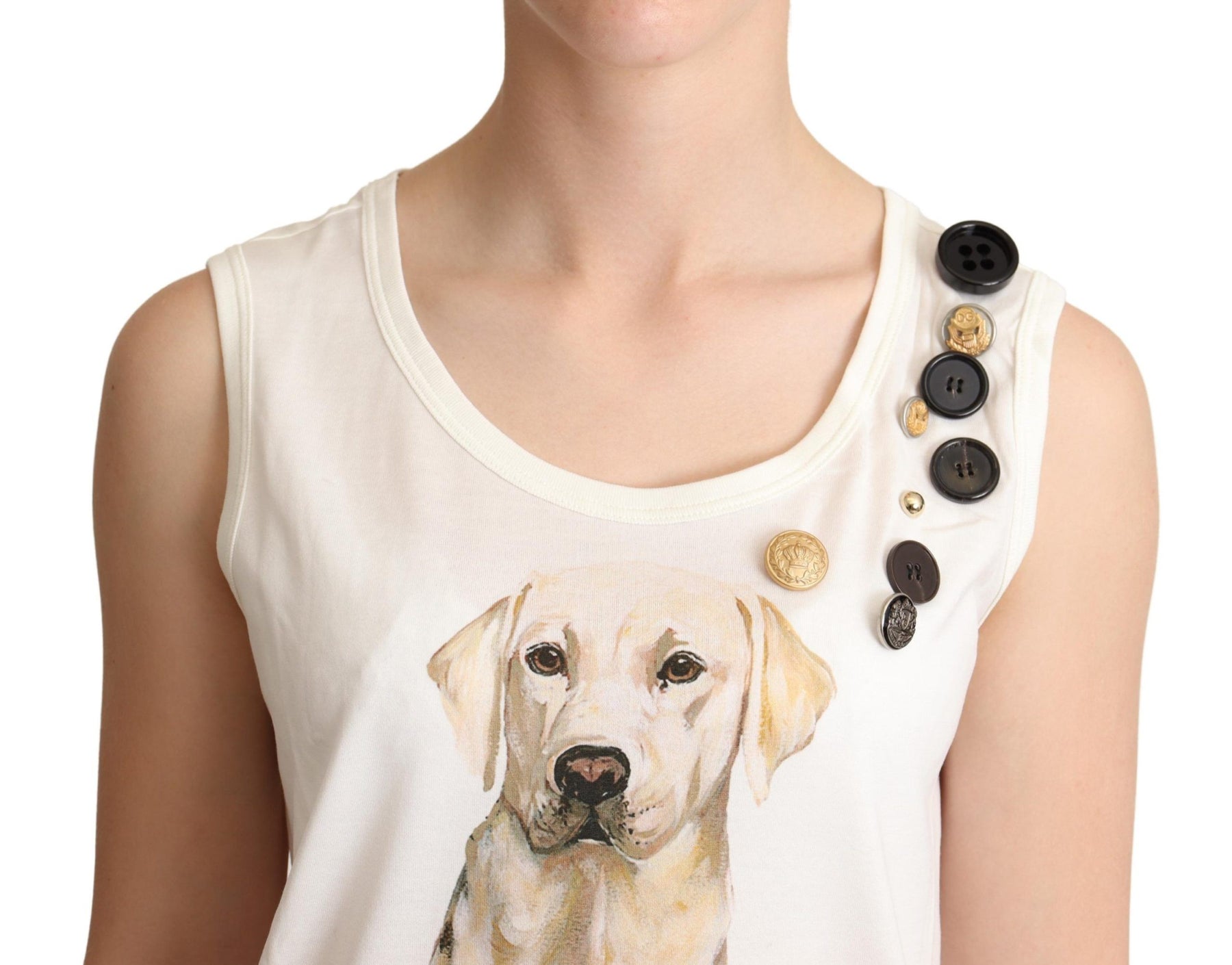 Dolce & Gabbana White Dog Floral Print Embellished  T-shirt | Regal Royce