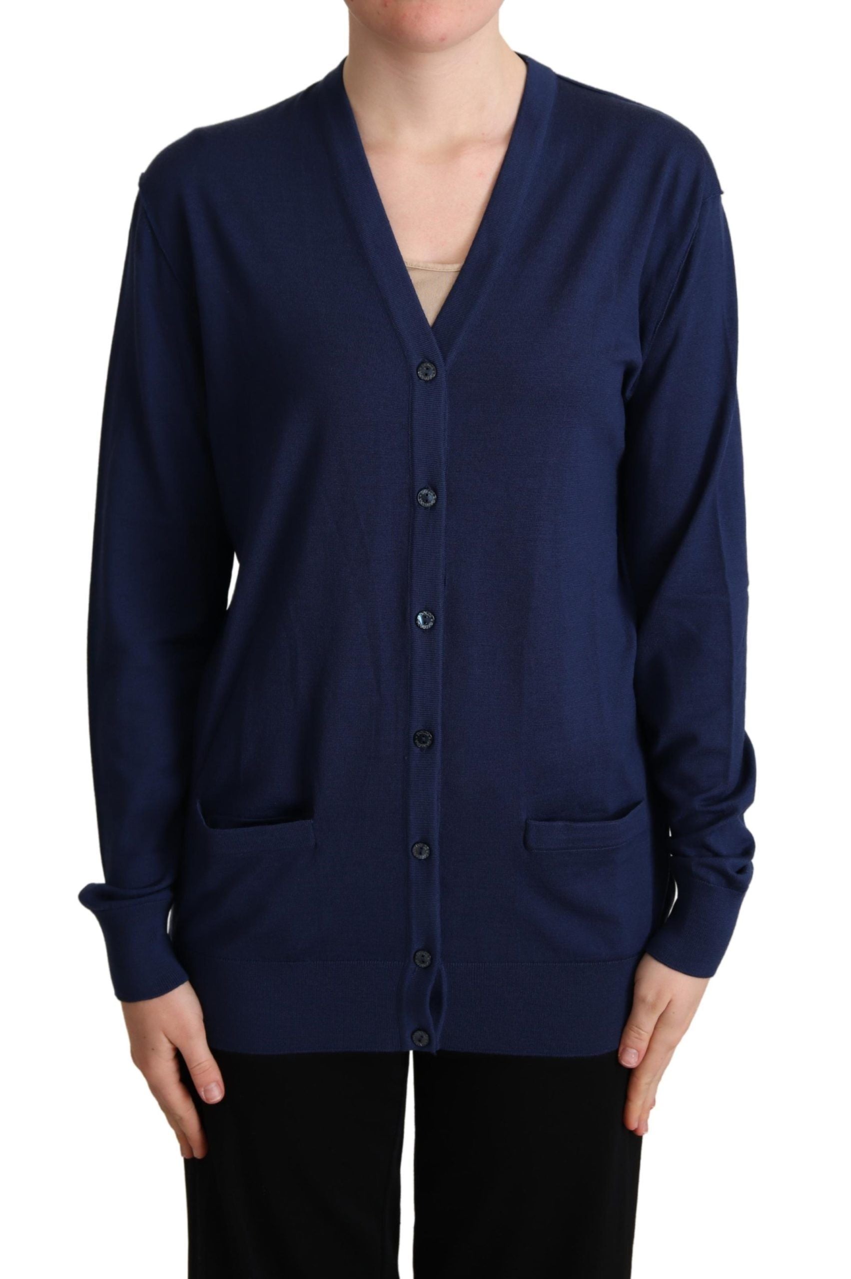 Dolce & Gabbana Blue Virgin Wool Button Down Cardigan Sweater | Regal Royce