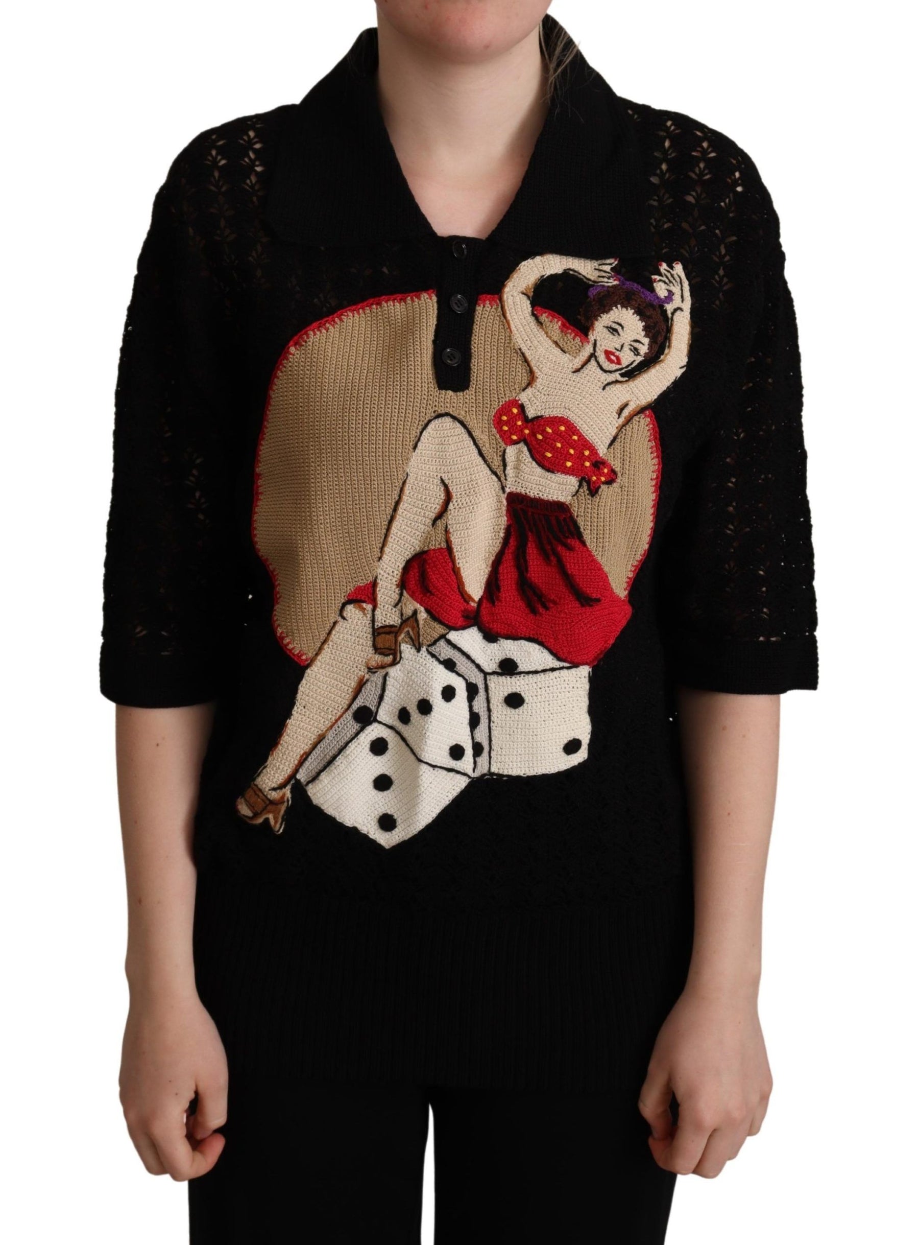 Dolce & Gabbana Black Embroidered Knitted Cotton Sweater | Regal Royce