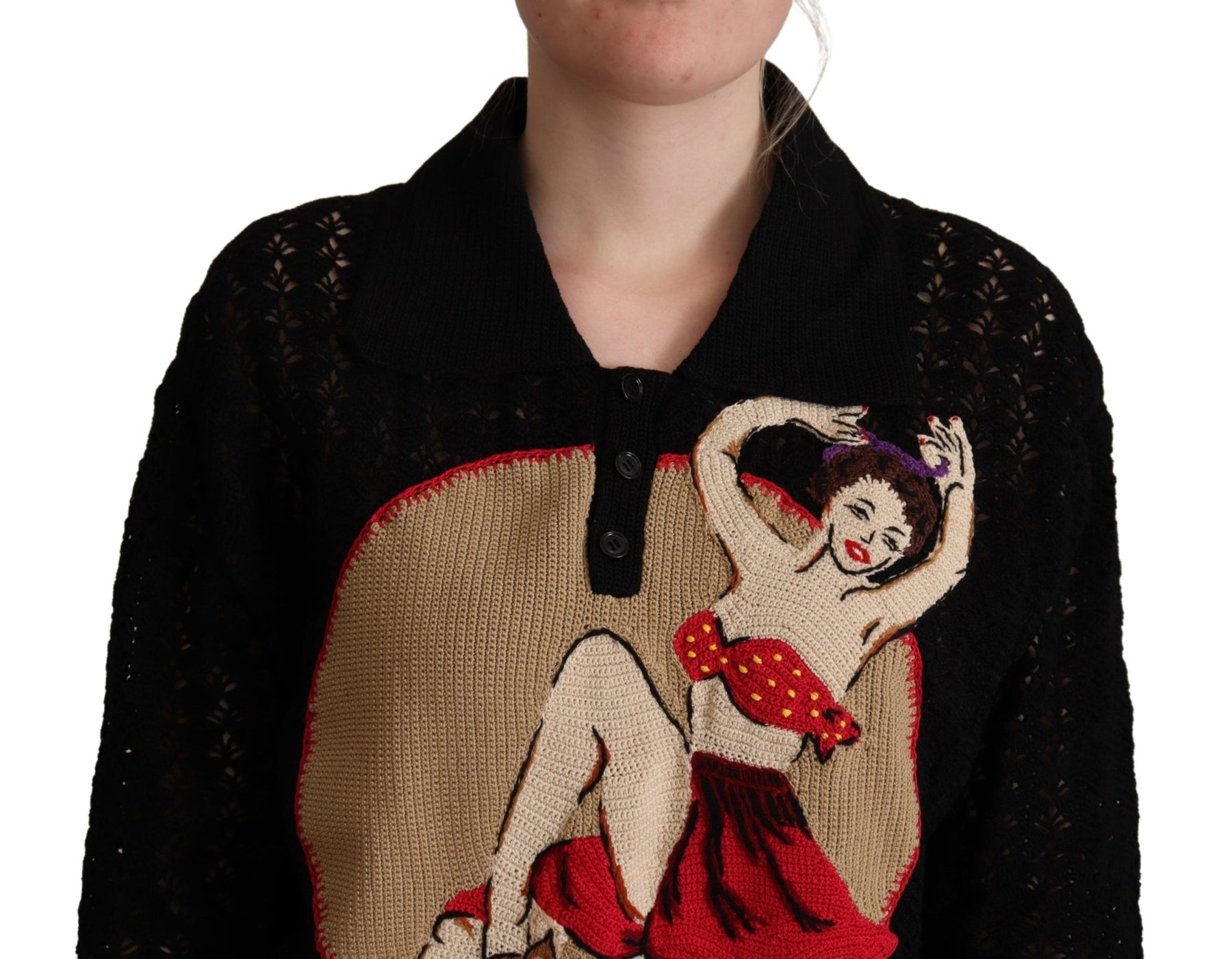 Dolce & Gabbana Black Embroidered Knitted Cotton Sweater | Regal Royce