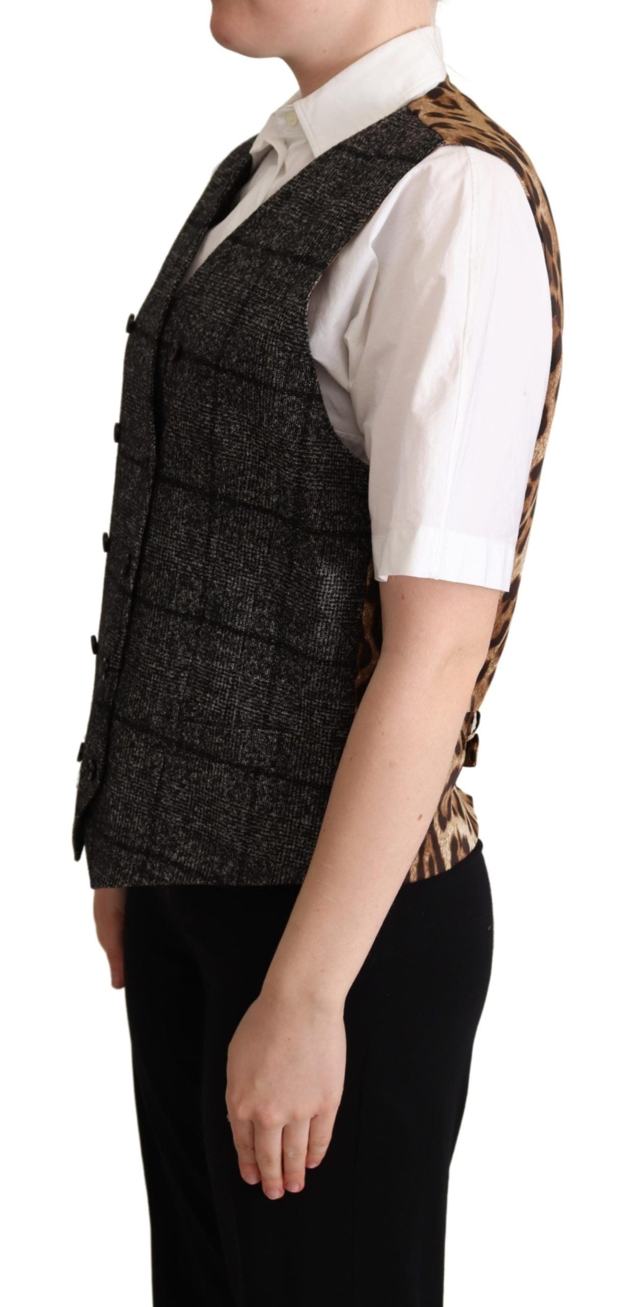 Dolce & Gabbana Gray Wool Leopard Print Waistcoat Vest | Regal Royce