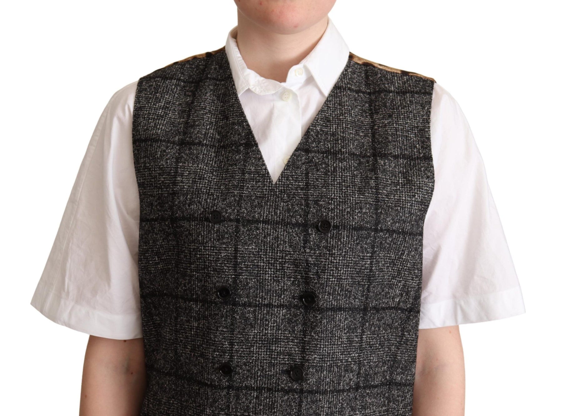 Dolce & Gabbana Gray Wool Leopard Print Waistcoat Vest | Regal Royce