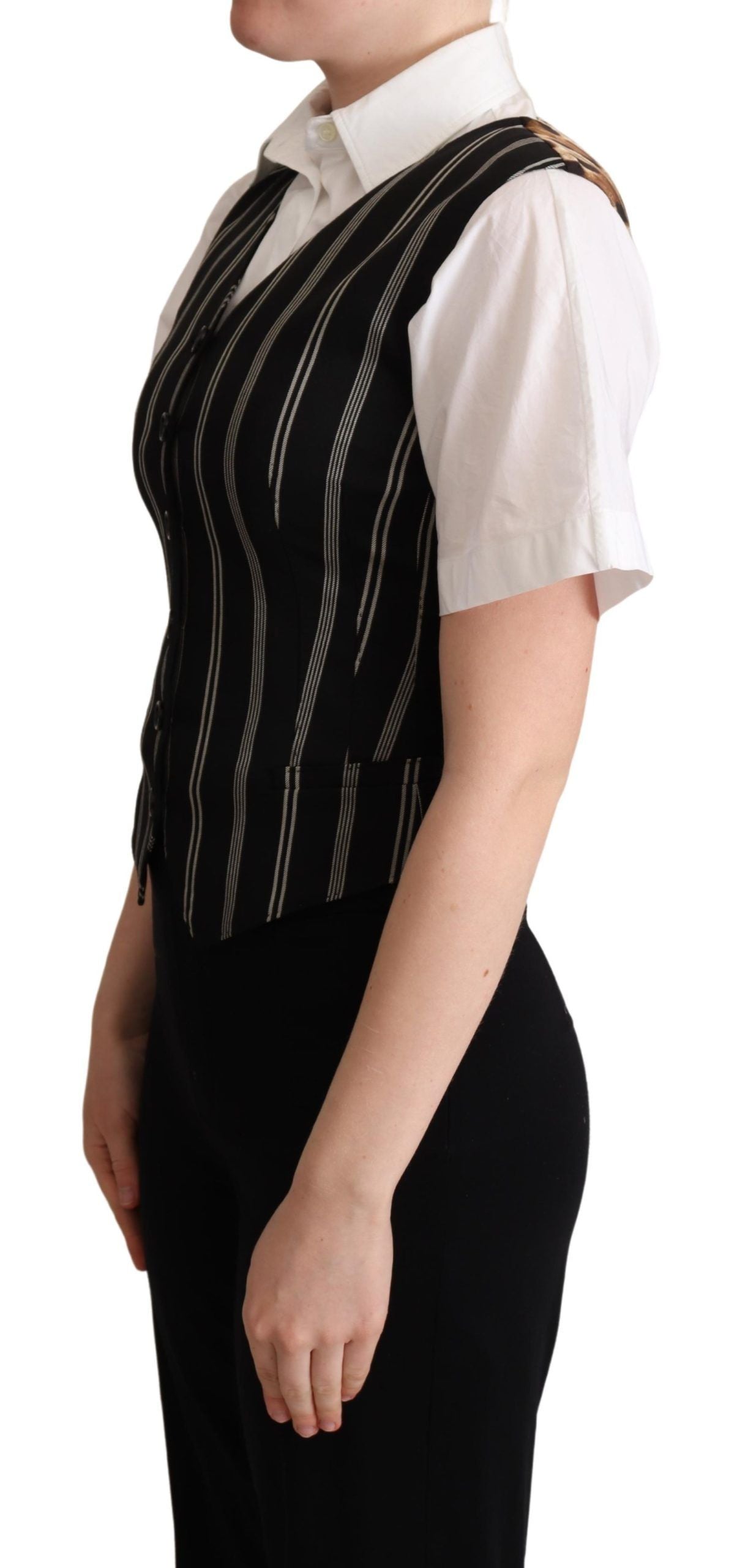 Dolce & Gabbana Black Striped Leopard Print Waistcoat Vest | Regal Royce