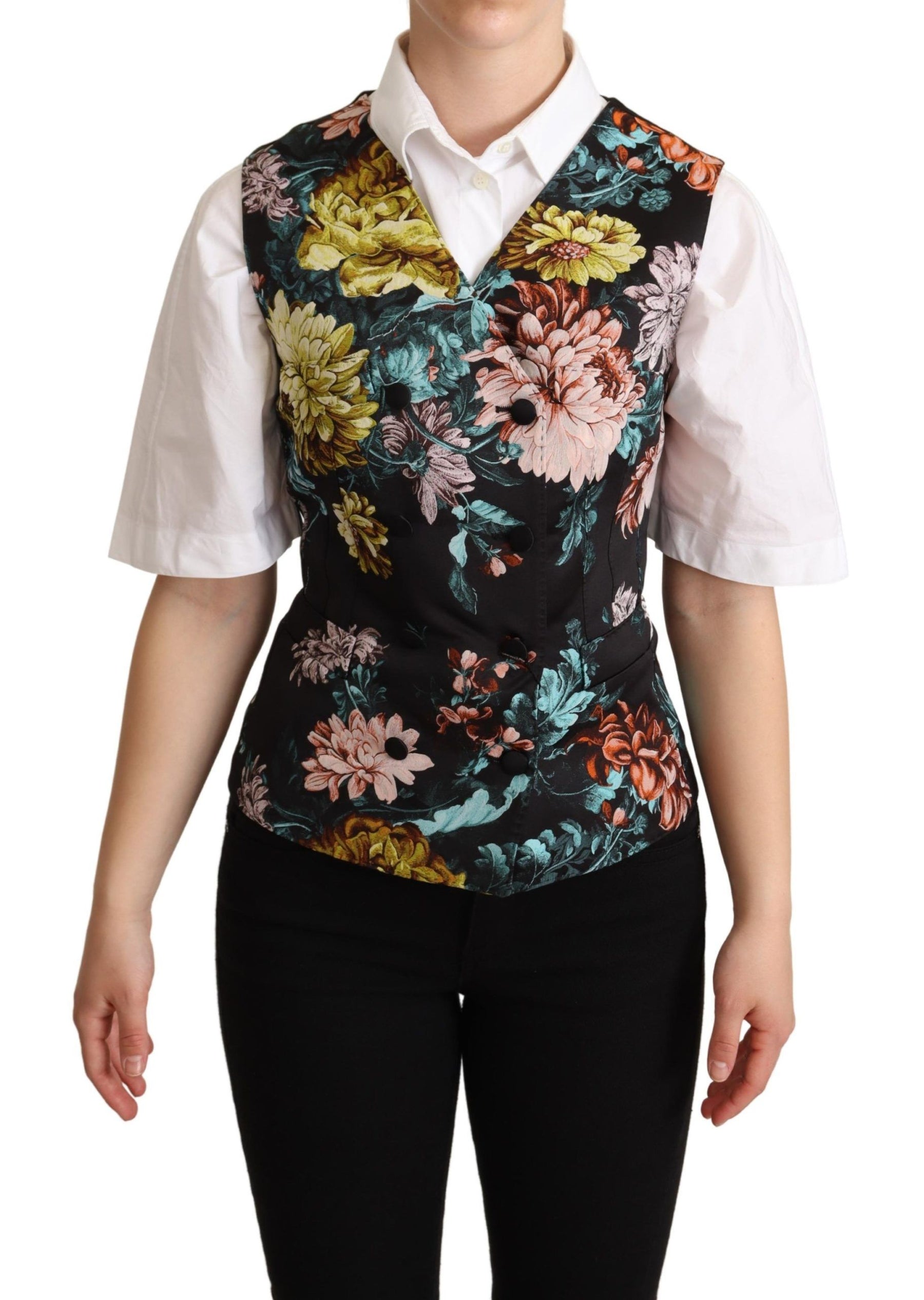 Dolce & Gabbana Black Jacquard Floral Waistcoat Vest | Regal Royce