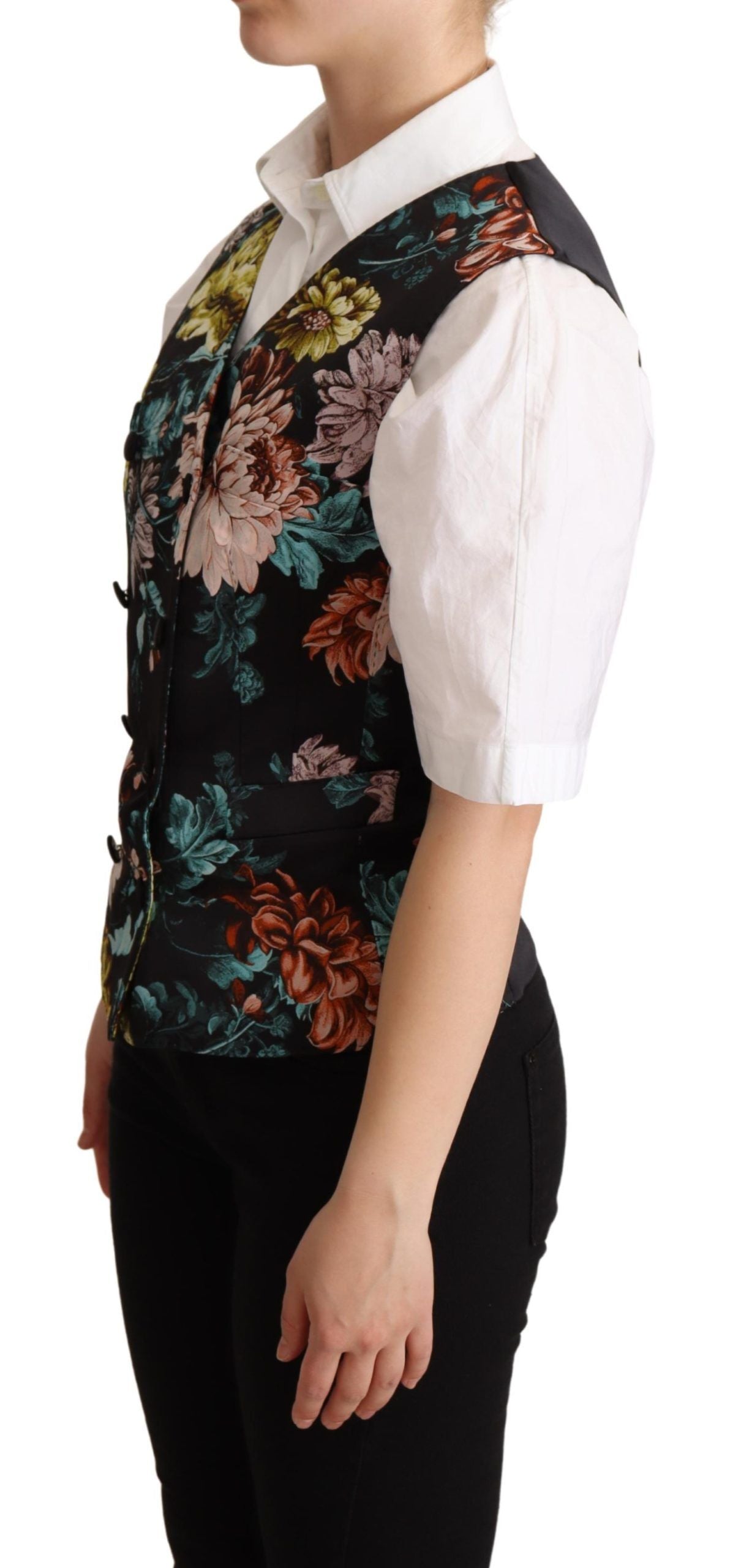 Dolce & Gabbana Black Jacquard Floral Waistcoat Vest | Regal Royce