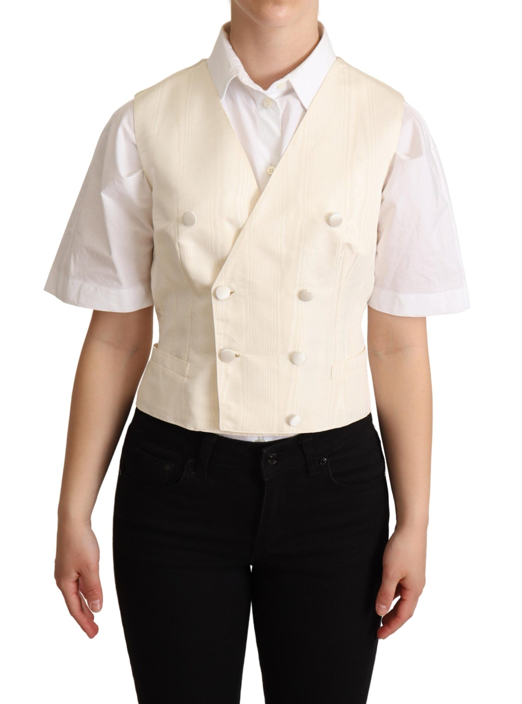 Dolce & Gabbana Beige Silk Sleeveless Waistcoat Vest | Regal Royce