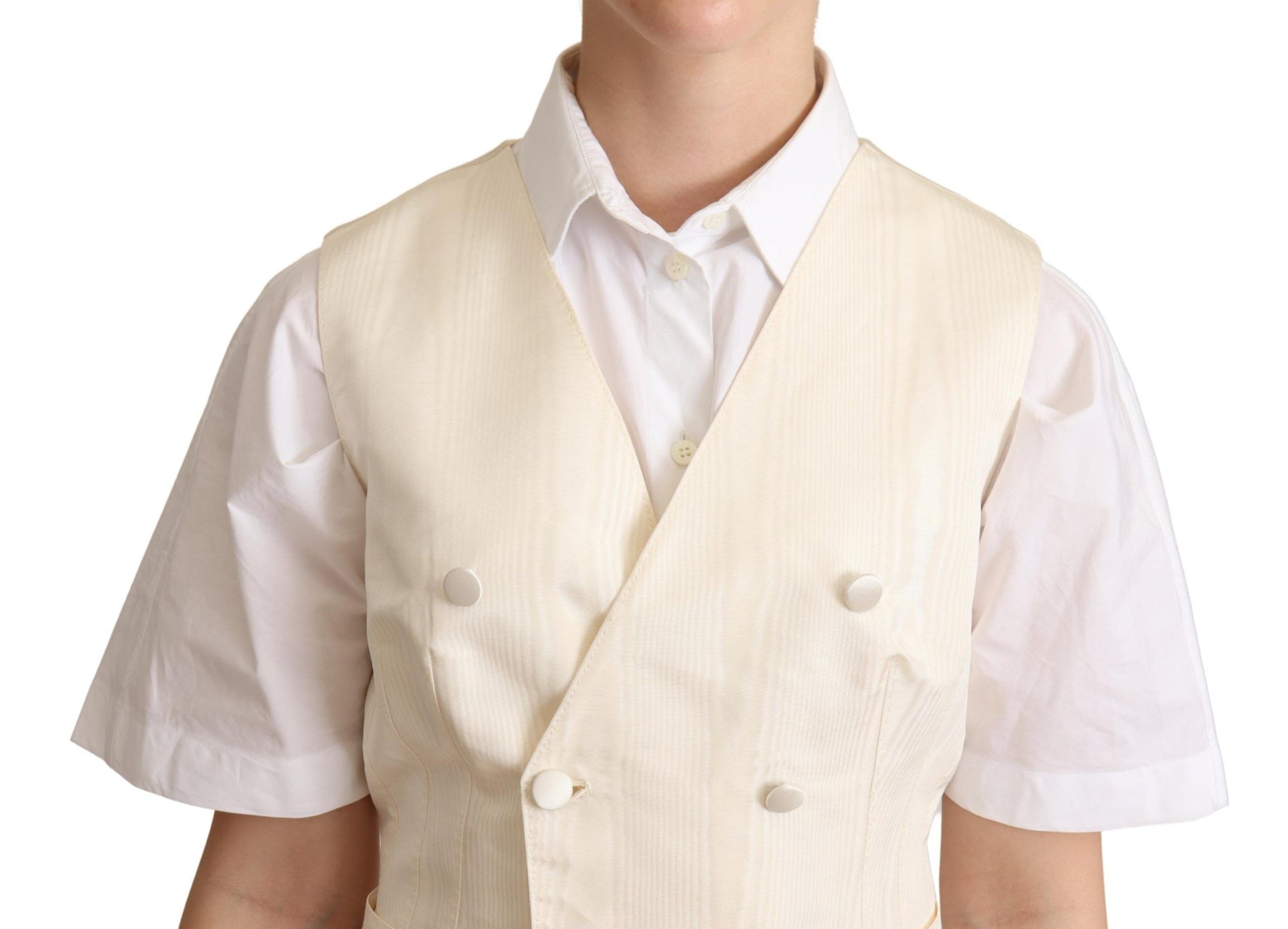 Dolce & Gabbana Beige Silk Sleeveless Waistcoat Vest | Regal Royce
