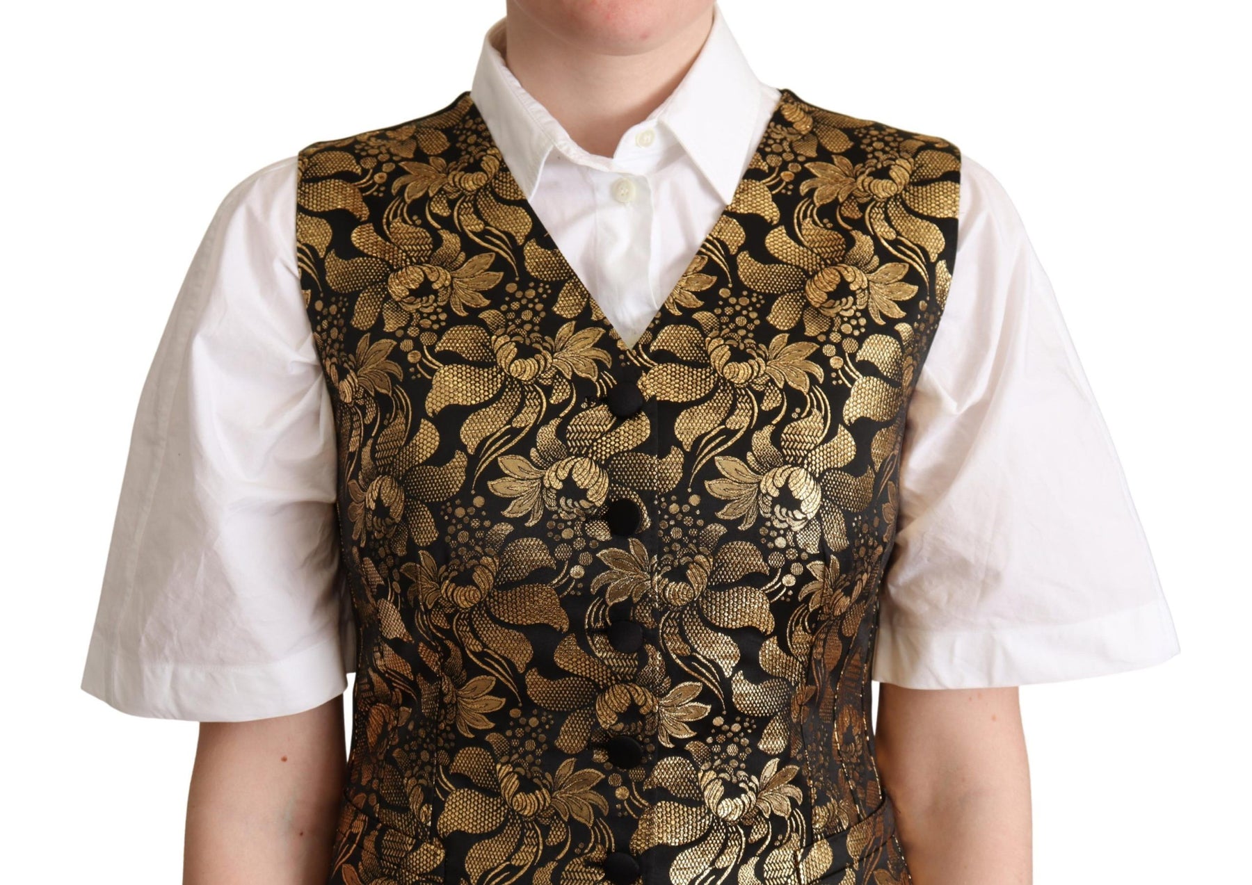 Dolce & Gabbana Black Gold Jacquard Silk Waistcoat Vest | Regal Royce