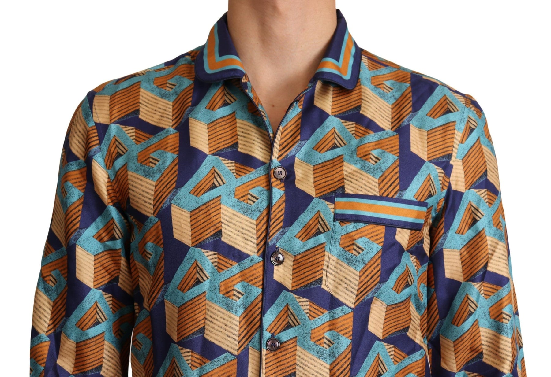 Dolce & Gabbana Multicolor DG Logo Silk Mens Top Shirt | Regal Royce