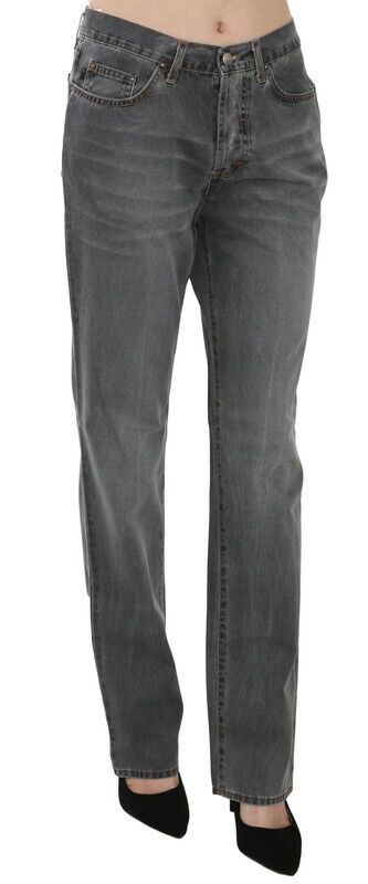 Just Cavalli Gray Washed Mid Waist Straight Denim Pants Jeans | Regal Royce