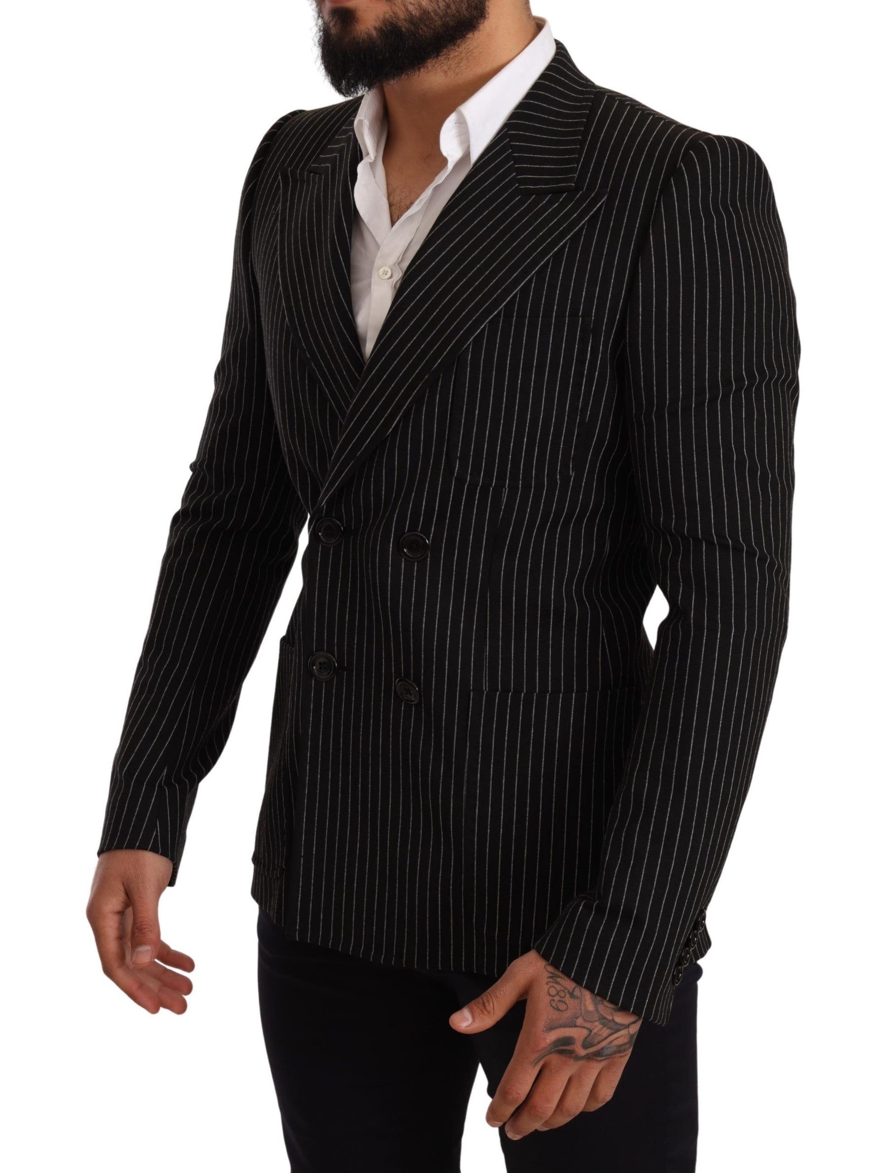 Dolce & Gabbana Black White Striped Slim Fit Coat Blazer | Regal Royce