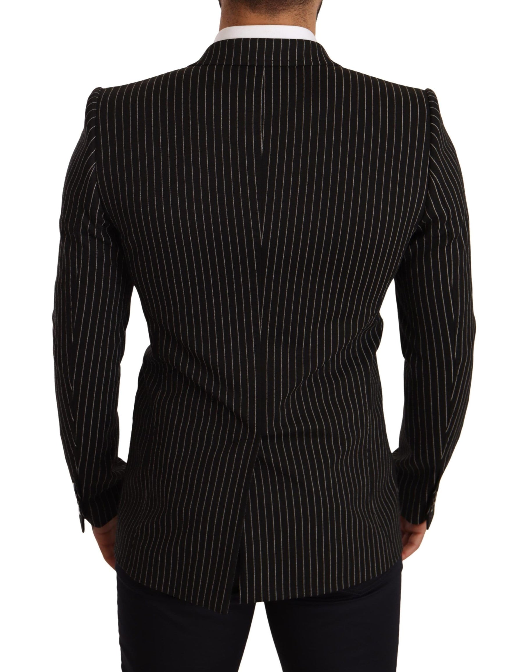 Dolce & Gabbana Black White Striped Slim Fit Coat Blazer | Regal Royce