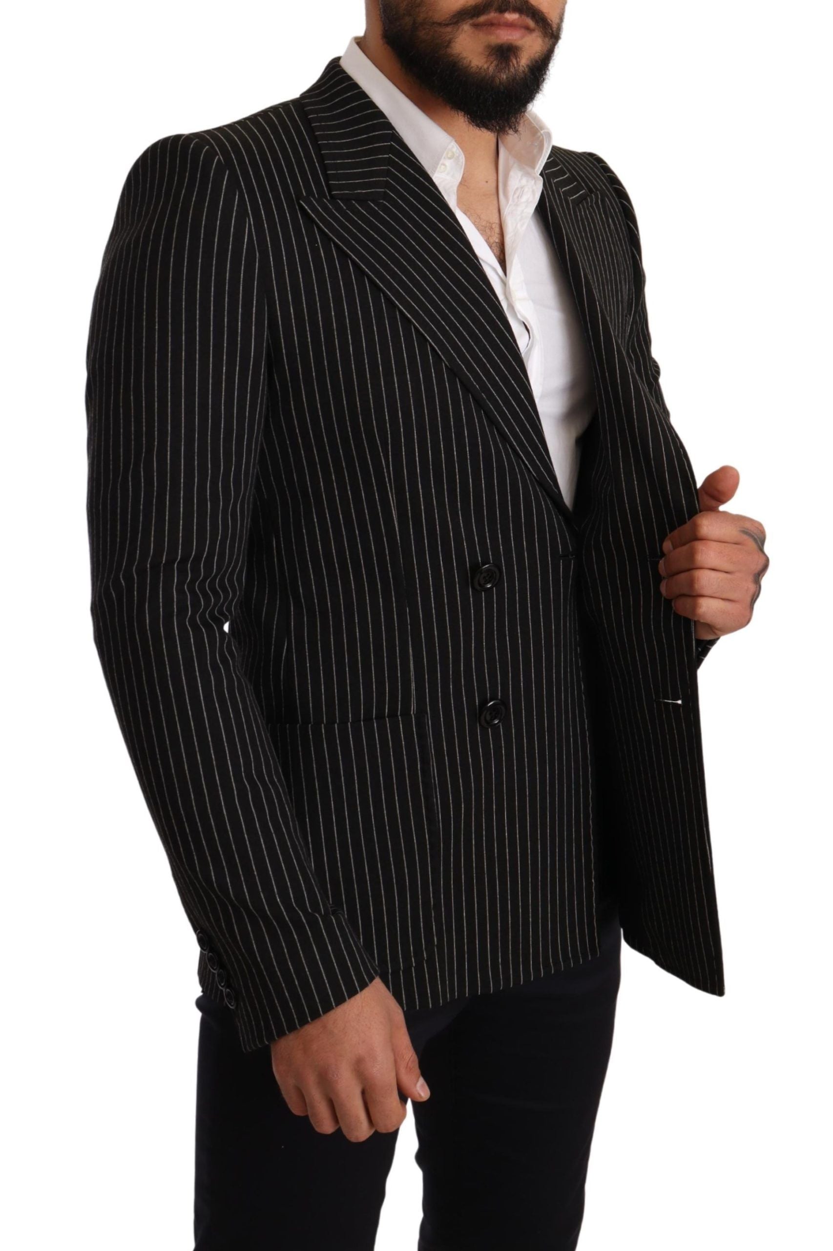 Dolce & Gabbana Black White Striped Slim Fit Coat Blazer | Regal Royce