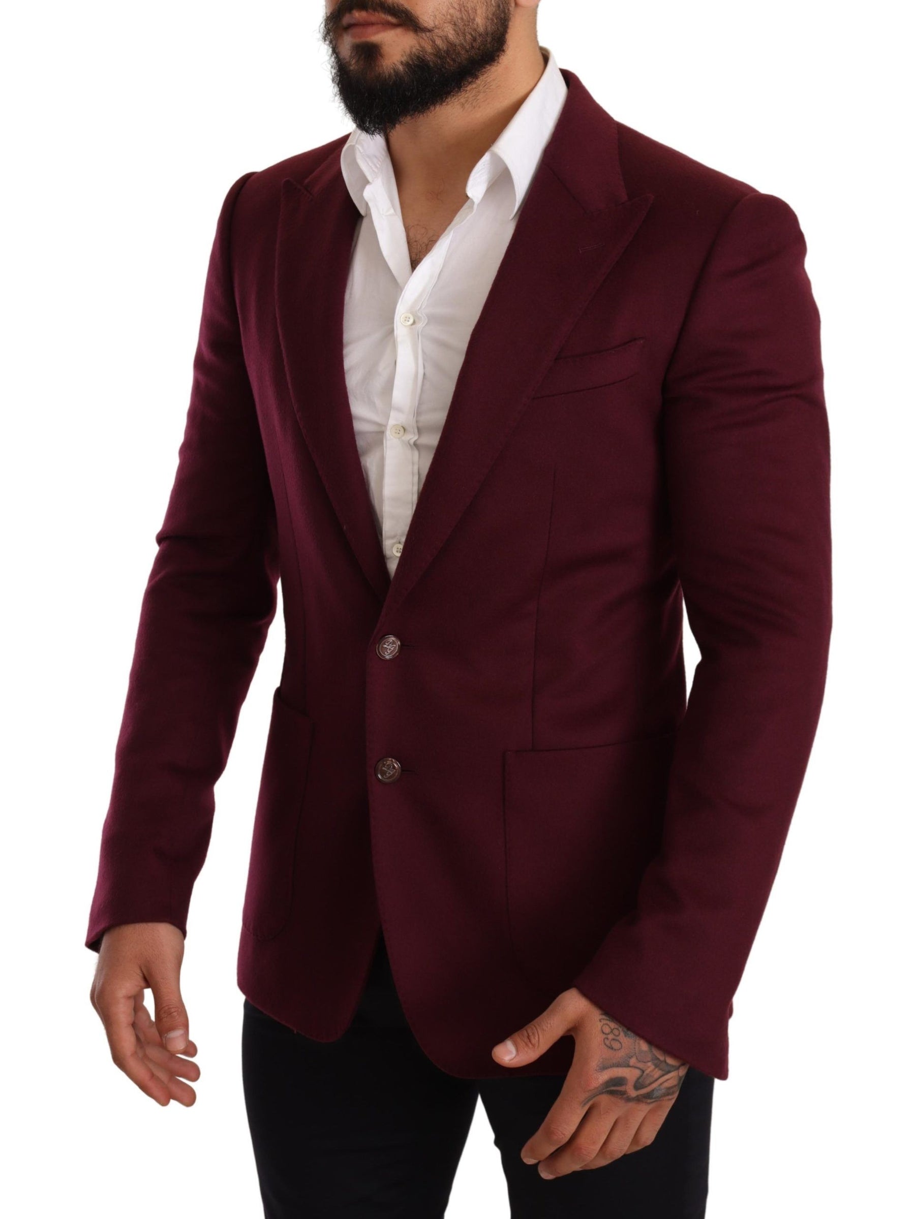 Dolce & Gabbana Maroon Cashmere Slim Fit Coat Jacket Blazer | Regal Royce