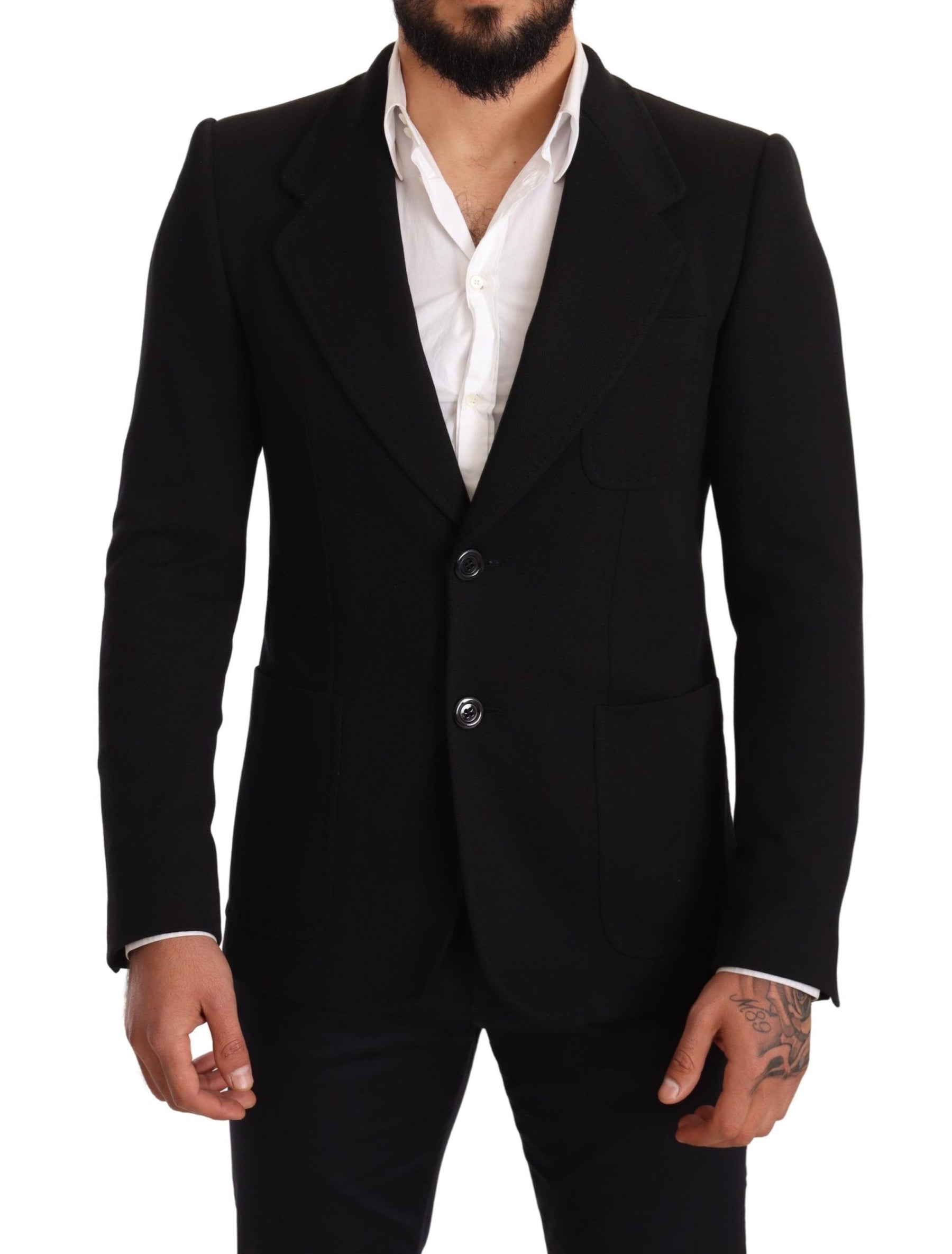 Dolce & Gabbana Black Cotton Slim Fit Coat Jacket  Blazer | Regal Royce