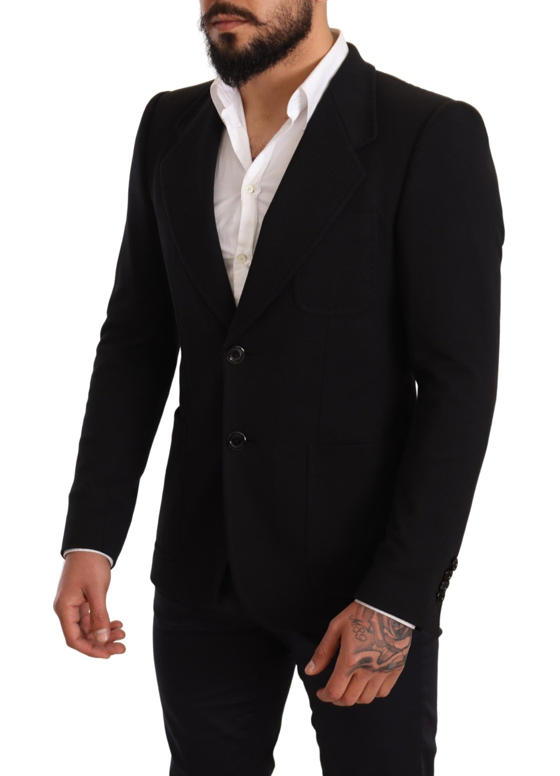 Dolce & Gabbana Black Cotton Slim Fit Coat Jacket  Blazer | Regal Royce