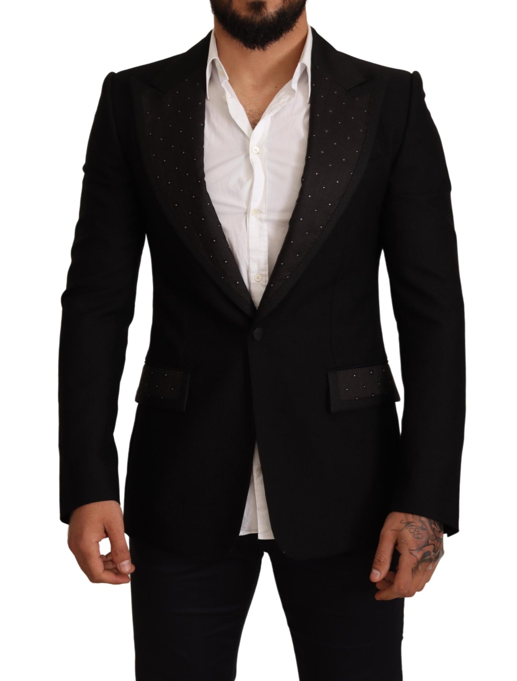 Dolce & Gabbana Black Wool Slim Fit Coat Blazer Jacket | Regal Royce