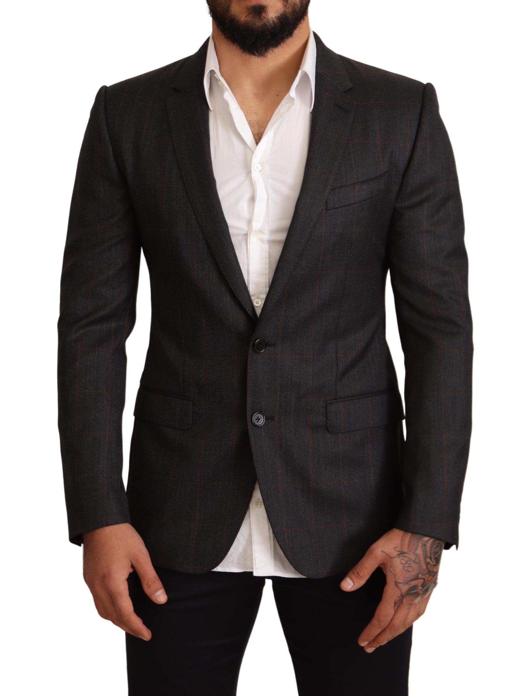 Dolce & Gabbana Gray Check Wool Slim Fit Blazer Jacket | Regal Royce