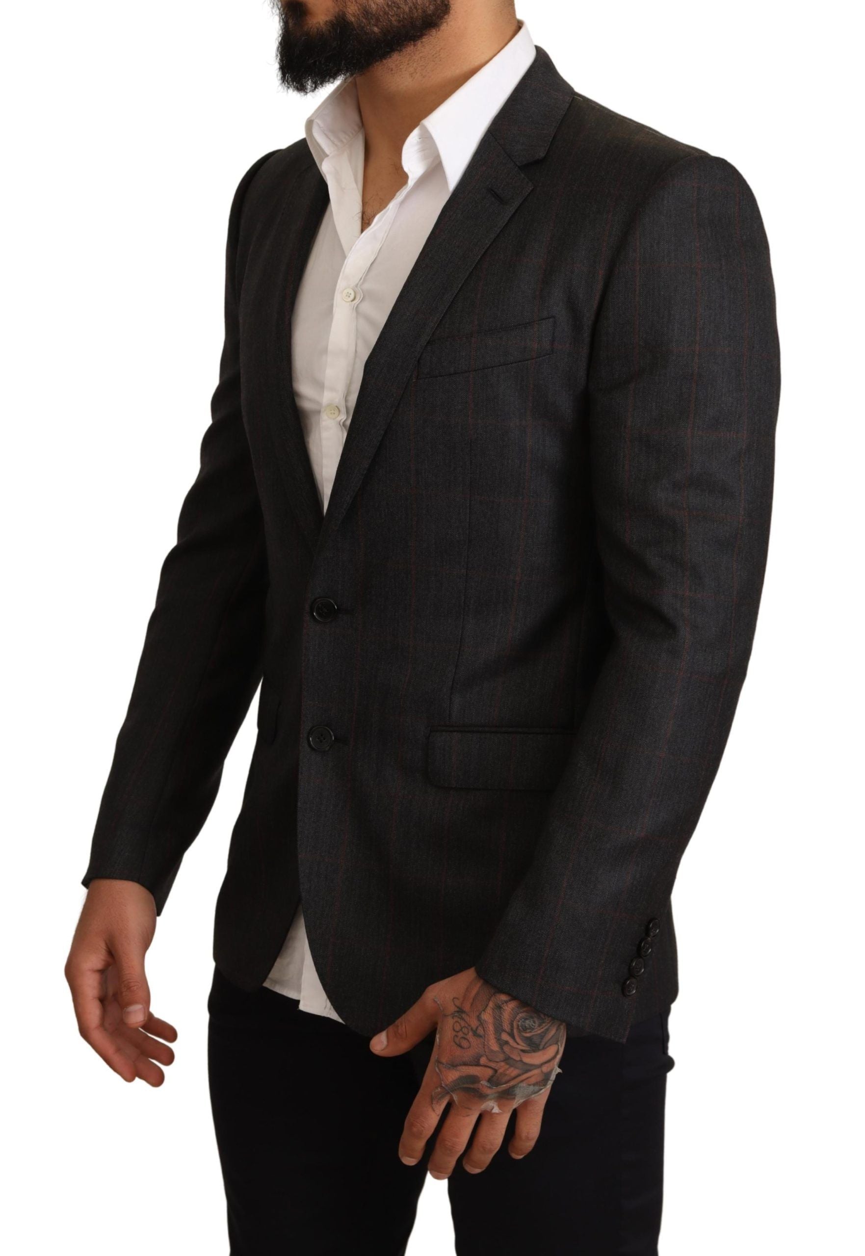Dolce & Gabbana Gray Check Wool Slim Fit Blazer Jacket | Regal Royce