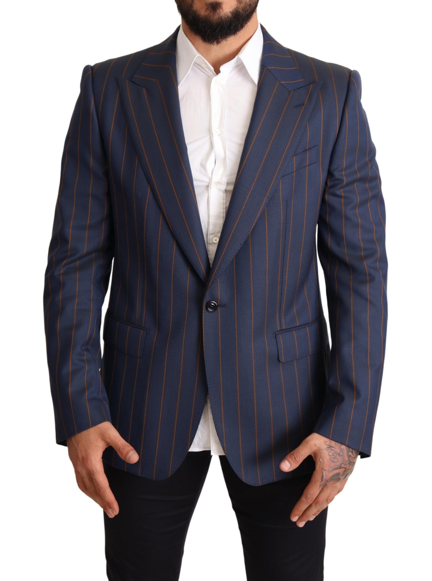 Dolce & Gabbana Blue Striped Wool Slim Fit Blazer Jacket | Regal Royce