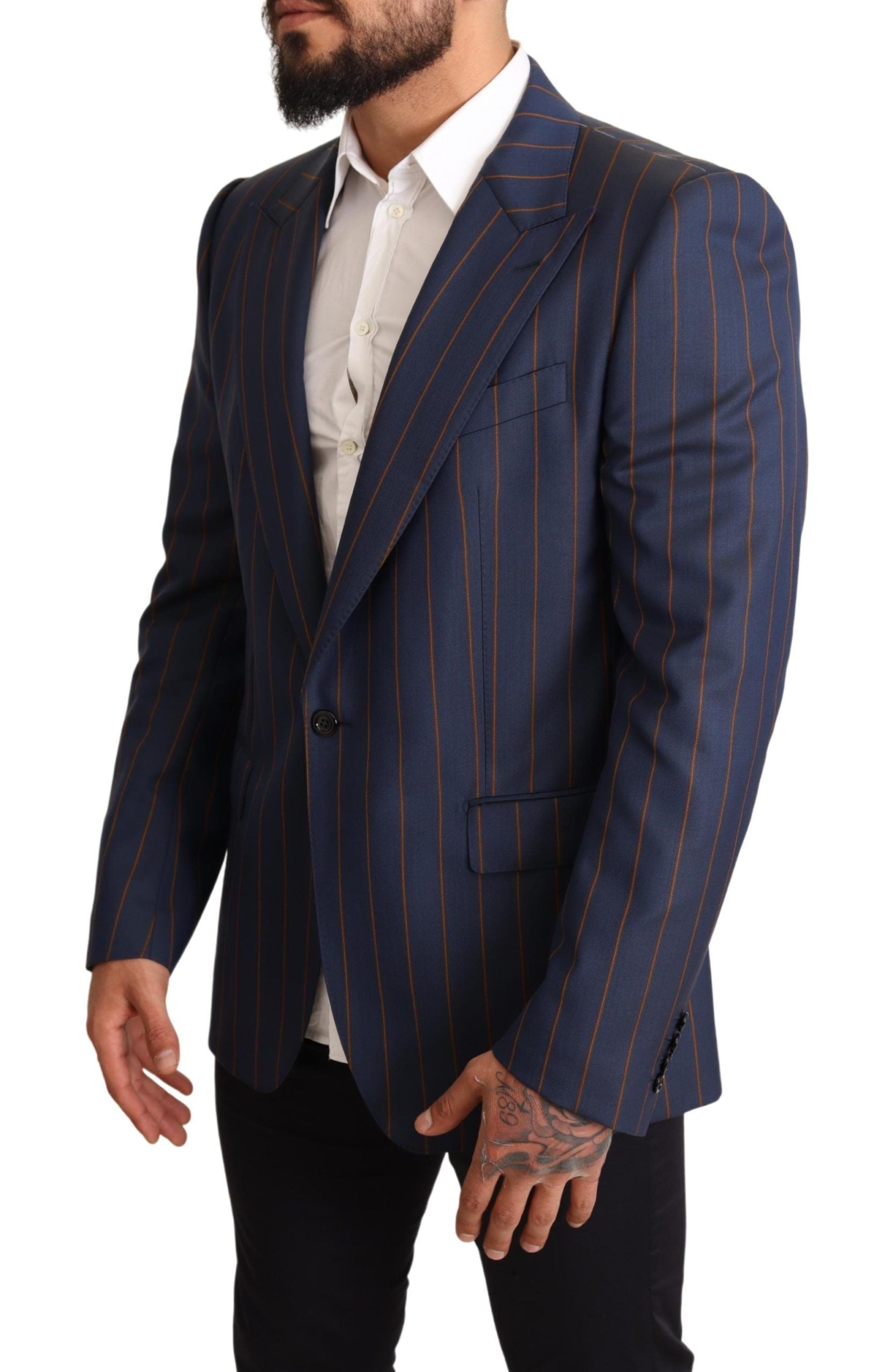 Dolce & Gabbana Blue Striped Wool Slim Fit Blazer Jacket | Regal Royce