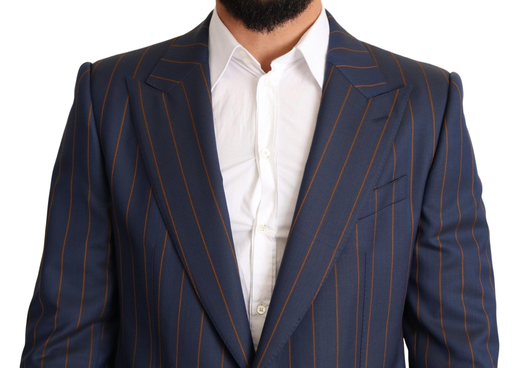 Dolce & Gabbana Blue Striped Wool Slim Fit Blazer Jacket | Regal Royce