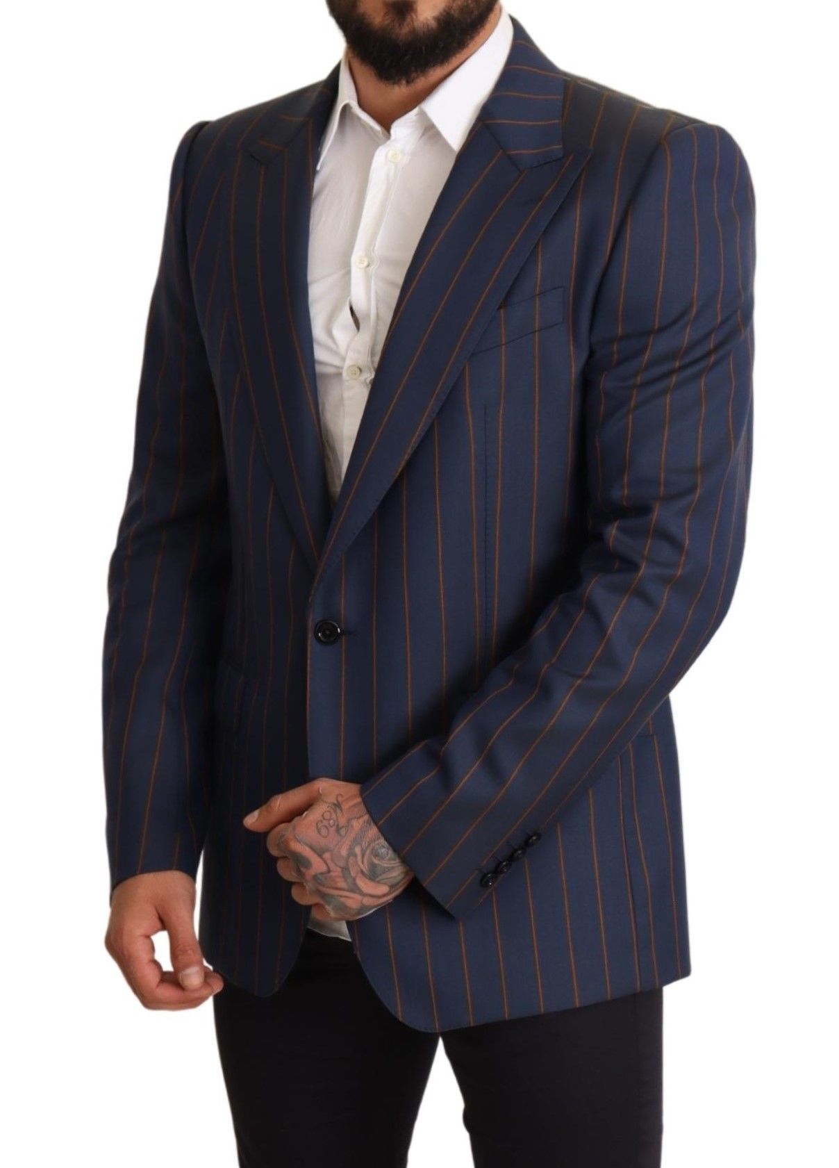 Dolce & Gabbana Blue Striped Wool Slim Fit Blazer Jacket | Regal Royce