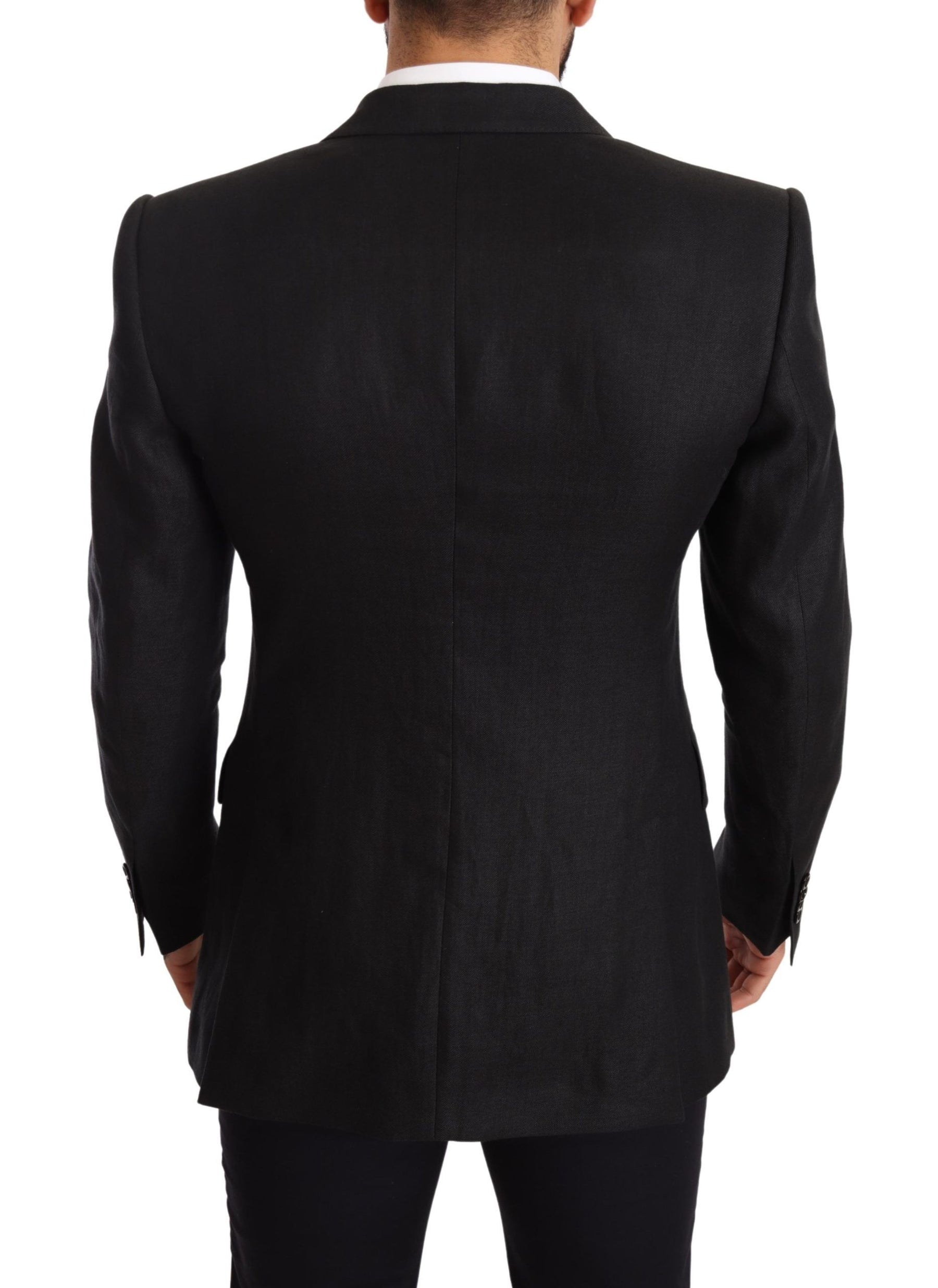 Dolce & Gabbana Black Linen Slim Fit Coat Jacket Blazer | Regal Royce