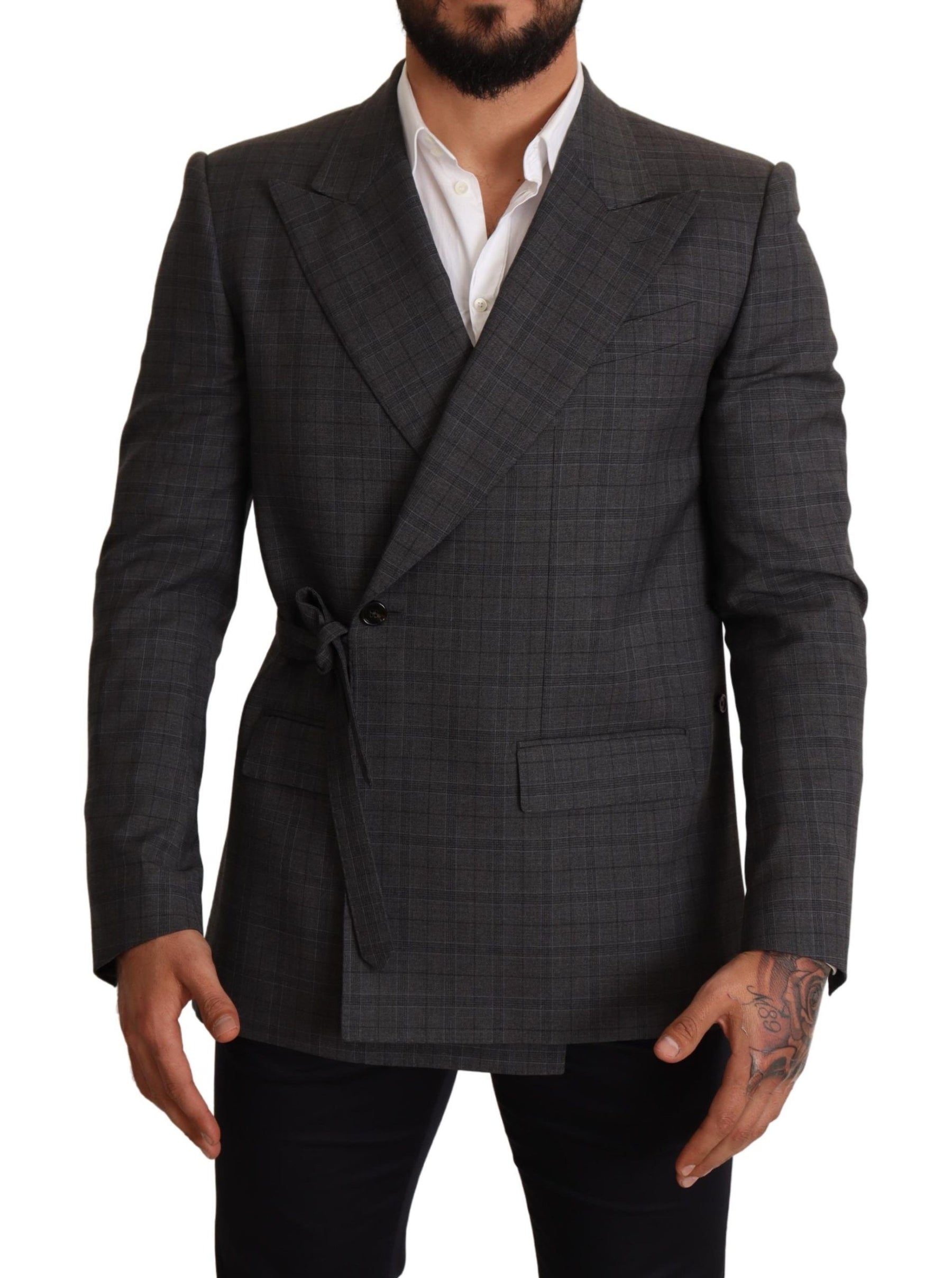 Dolce & Gabbana Gray Check Wool Slim Fit Blazer Jacket | Regal Royce