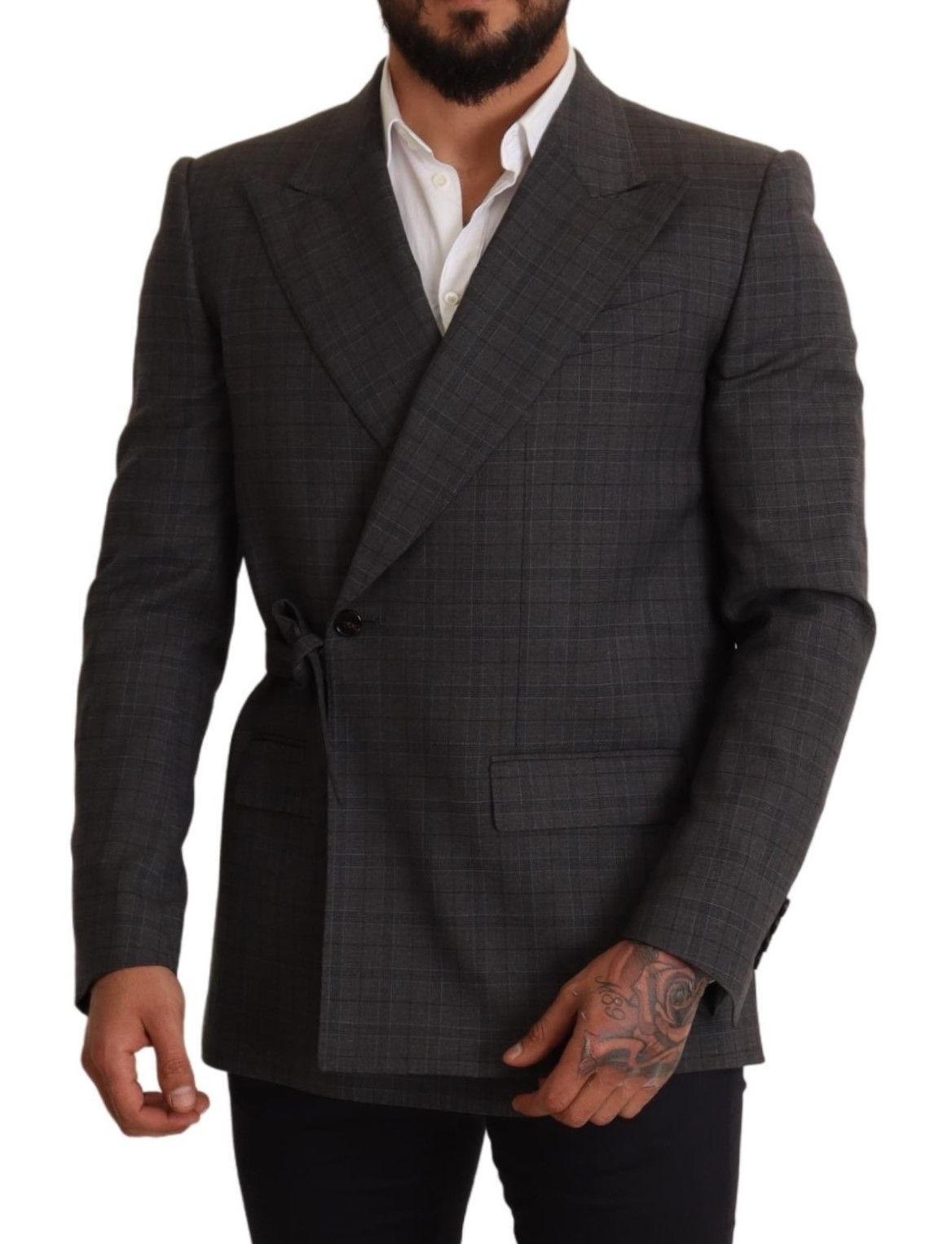 Dolce & Gabbana Gray Check Wool Slim Fit Blazer Jacket | Regal Royce