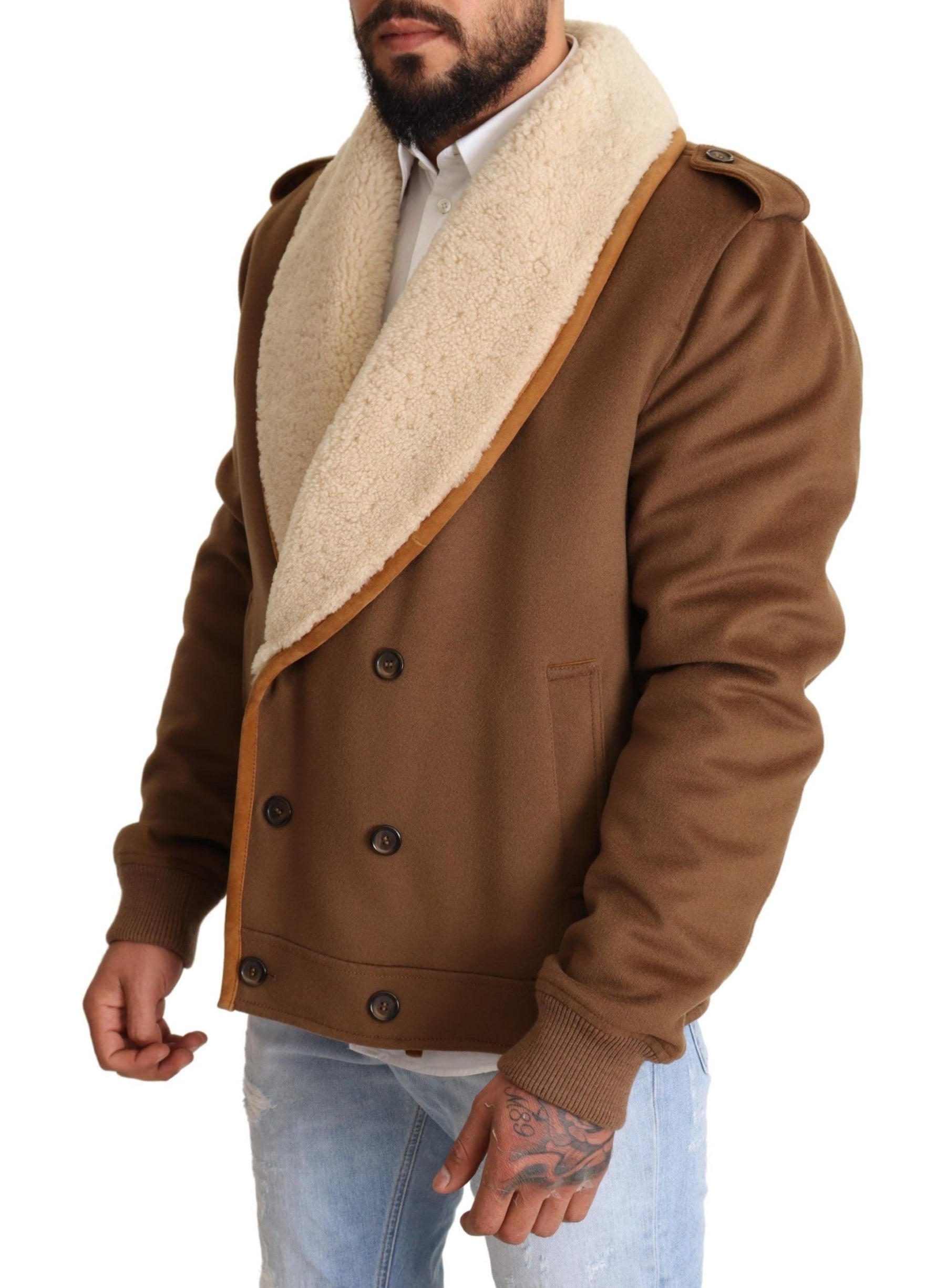 Dolce & Gabbana Brown Double Breasted Shearling Coat Jacket | Regal Royce