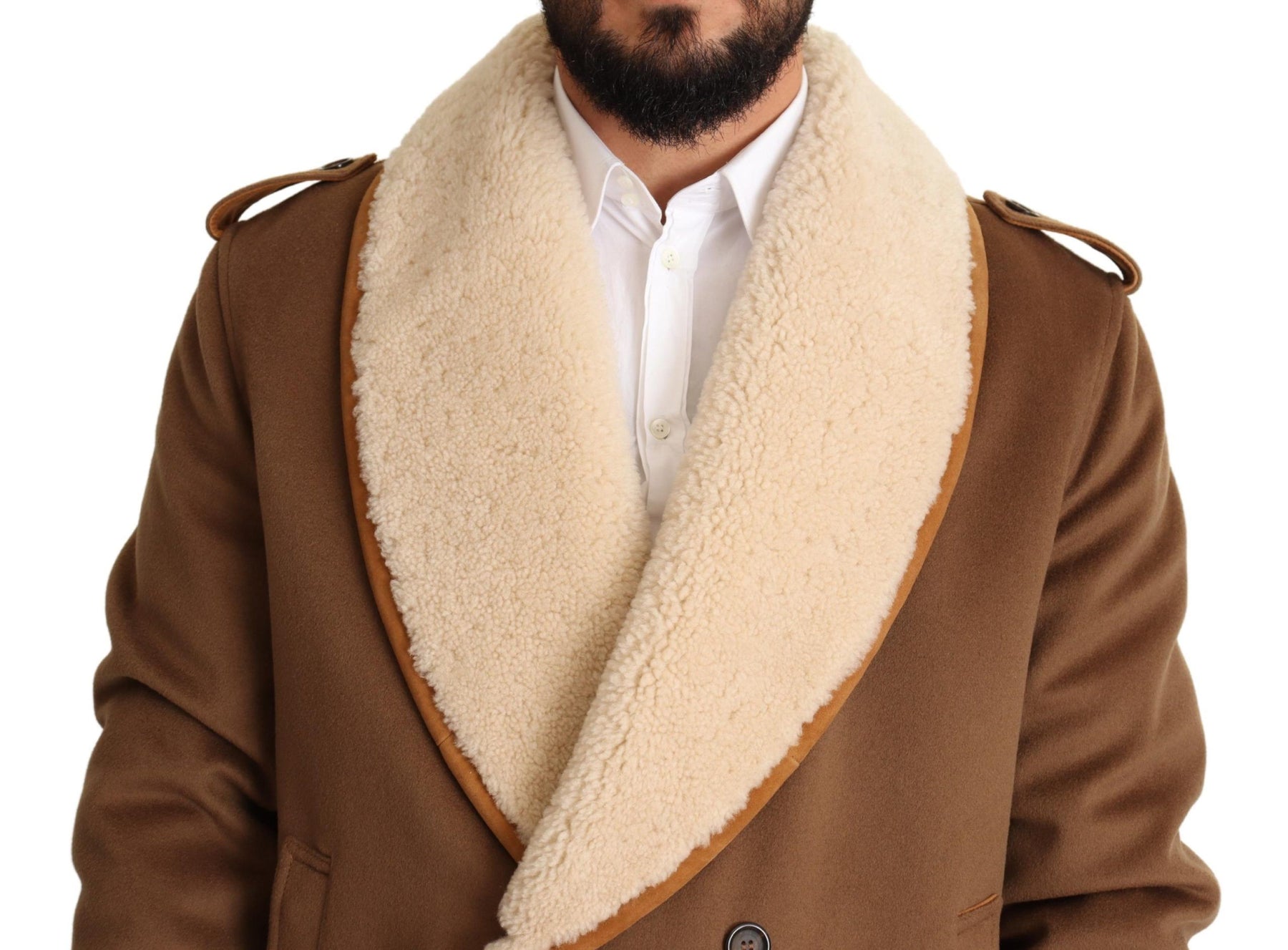 Dolce & Gabbana Brown Double Breasted Shearling Coat Jacket | Regal Royce