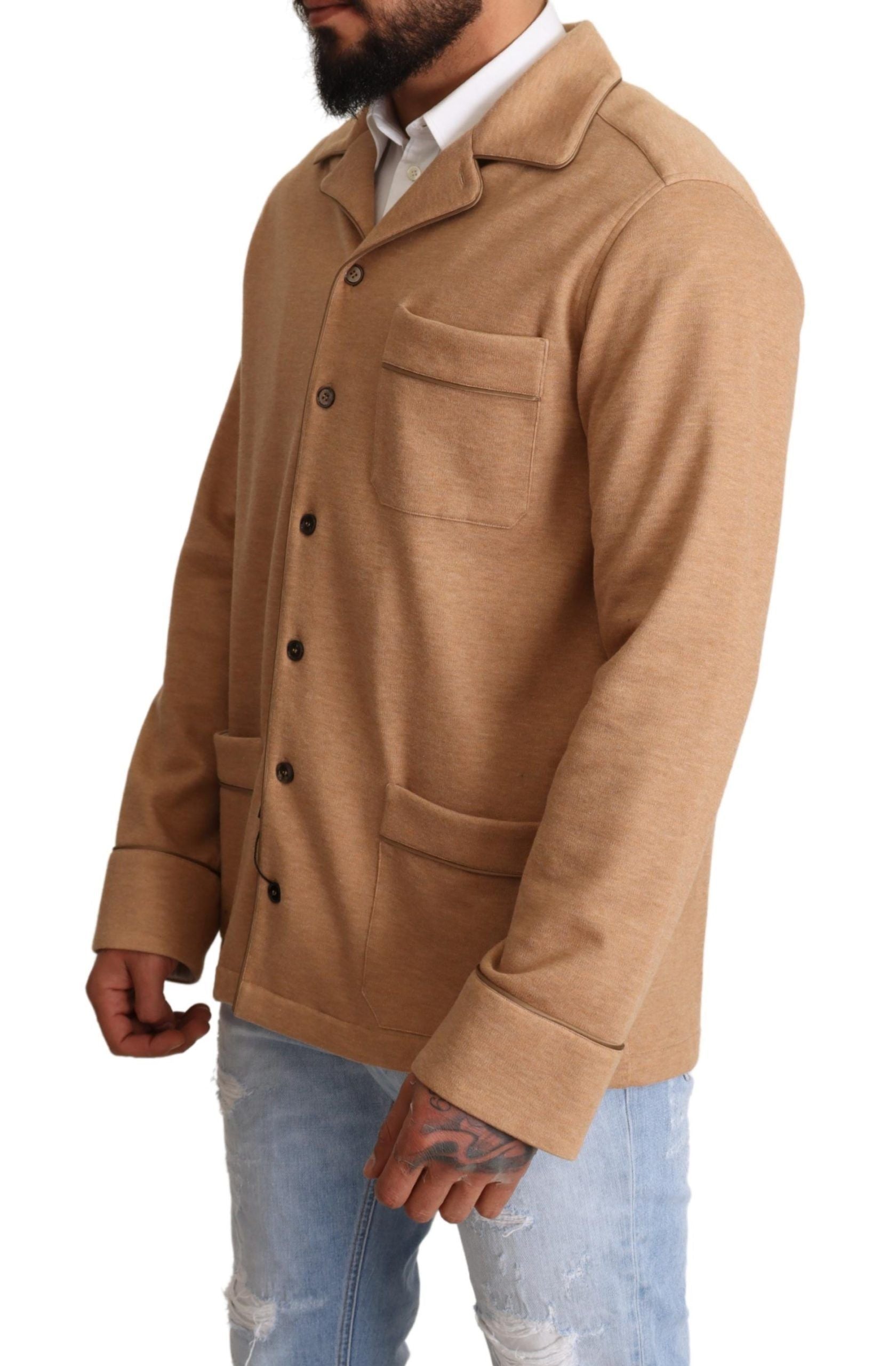 Dolce & Gabbana Brown Cotton Button Collared Coat Jacket | Regal Royce