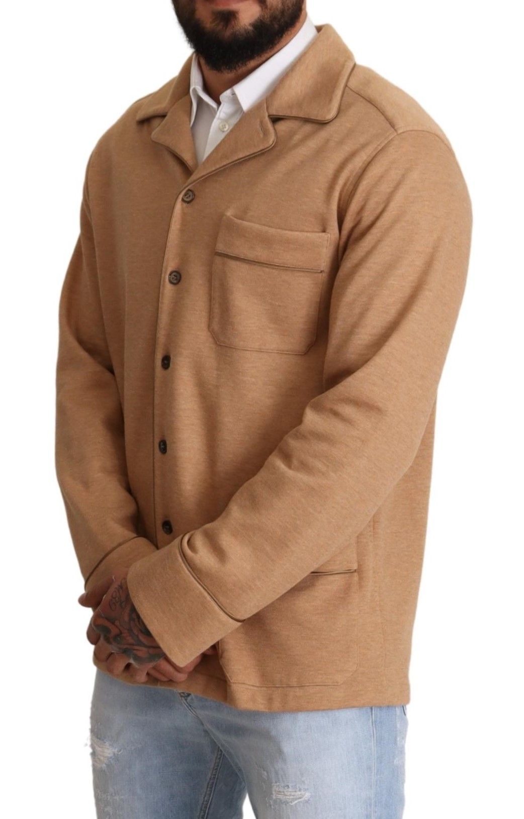 Dolce & Gabbana Brown Cotton Button Collared Coat Jacket | Regal Royce
