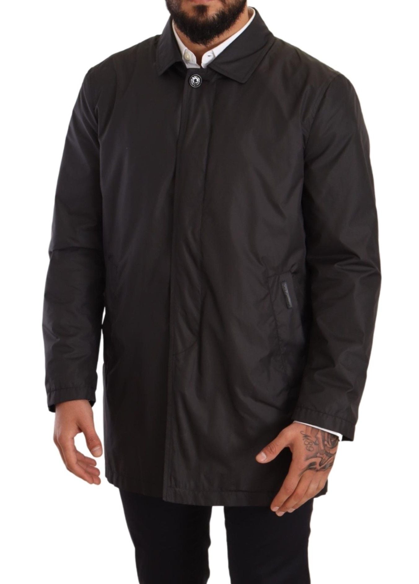 Dolce & Gabbana Black Polyester Mens Trench Coat Jacket | Regal Royce