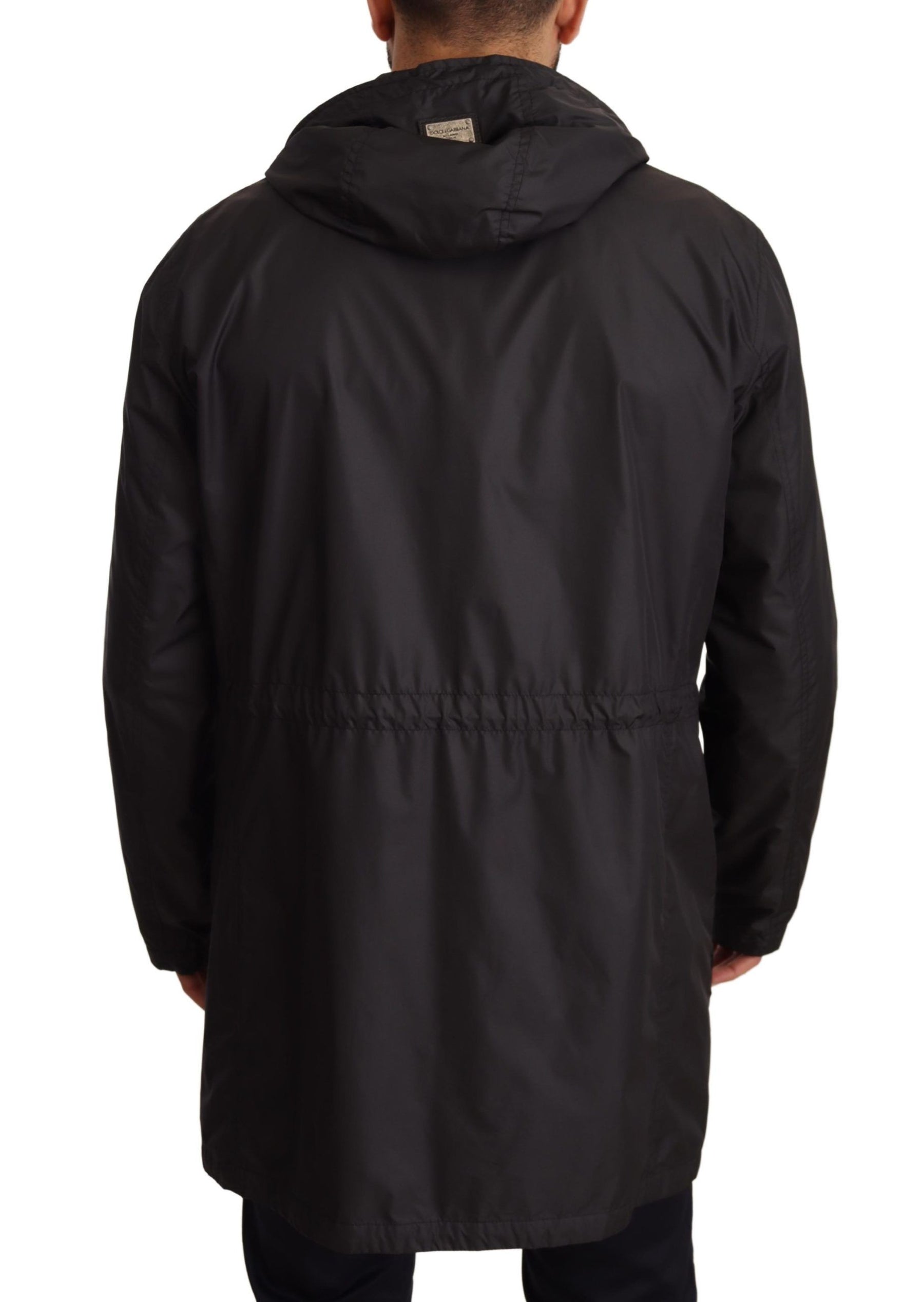 Dolce & Gabbana Black Hooded Mens Trench Coat Jacket | Regal Royce