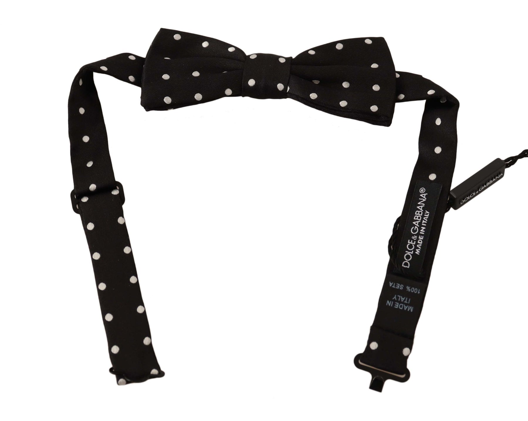 Dolce & Gabbana Black White Polka Dot Silk Adjustable Neck Papillon Bow Tie | Regal Royce