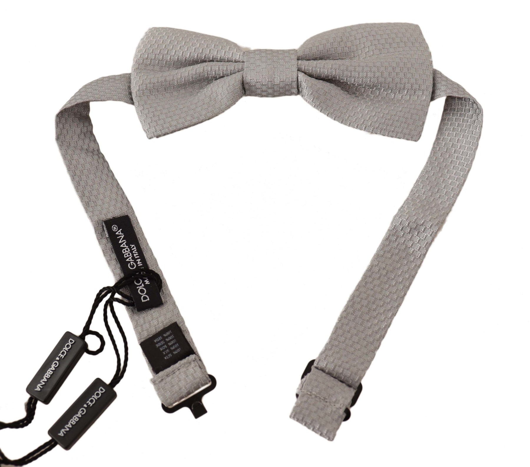 Dolce & Gabbana Silver Gray 100% Silk Adjustable Neck Papillon Bow Tie | Regal Royce
