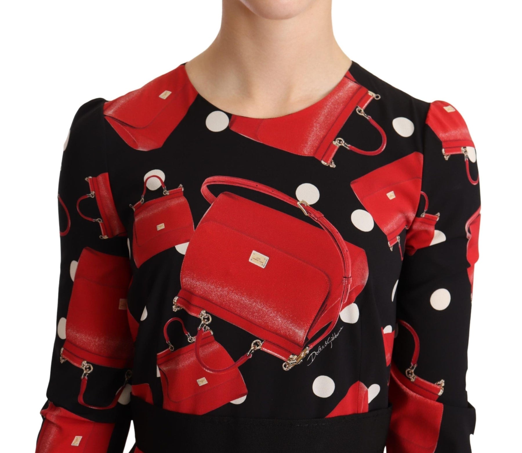 Dolce & Gabbana Black Sicily Bag Print Flared Midi Dress | Regal Royce