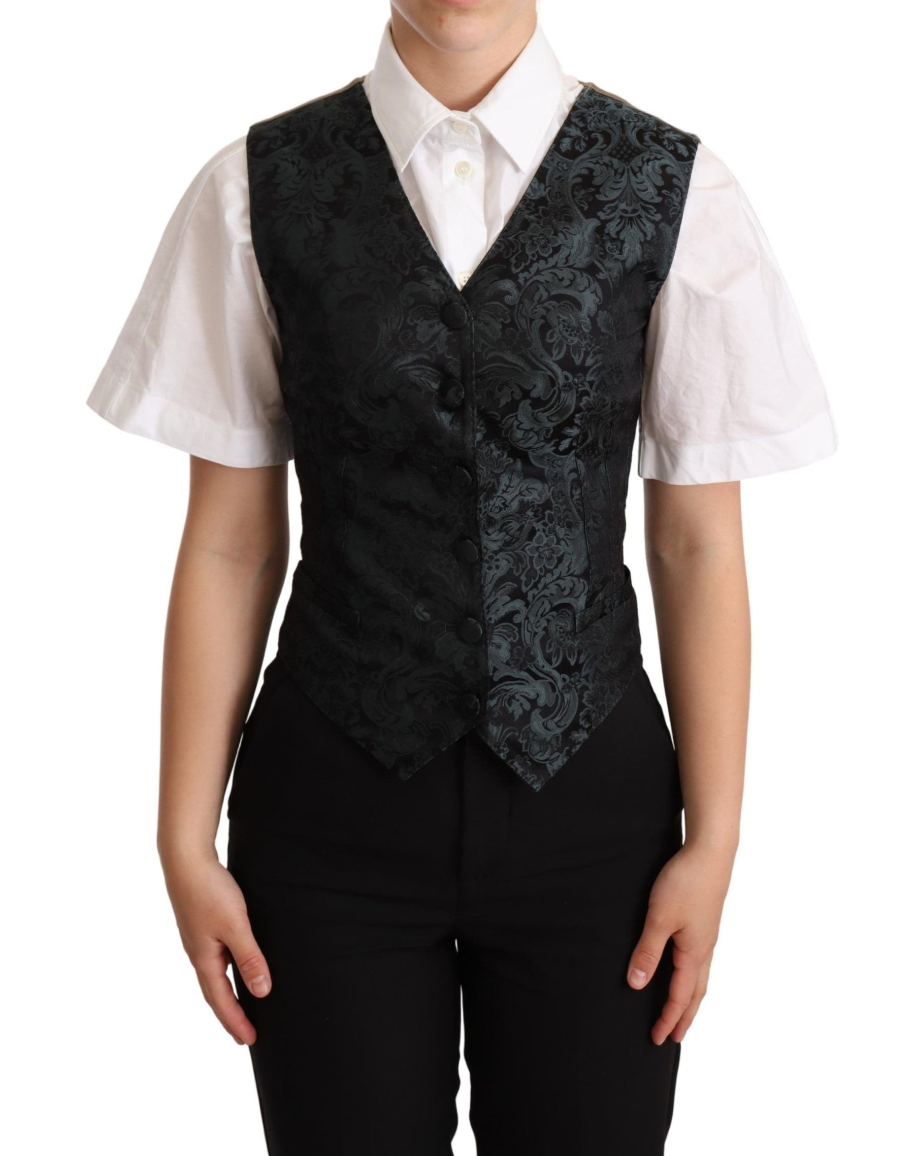 Dolce & Gabbana Black Jacquard Floral Waistcoat Vest Green | Regal Royce