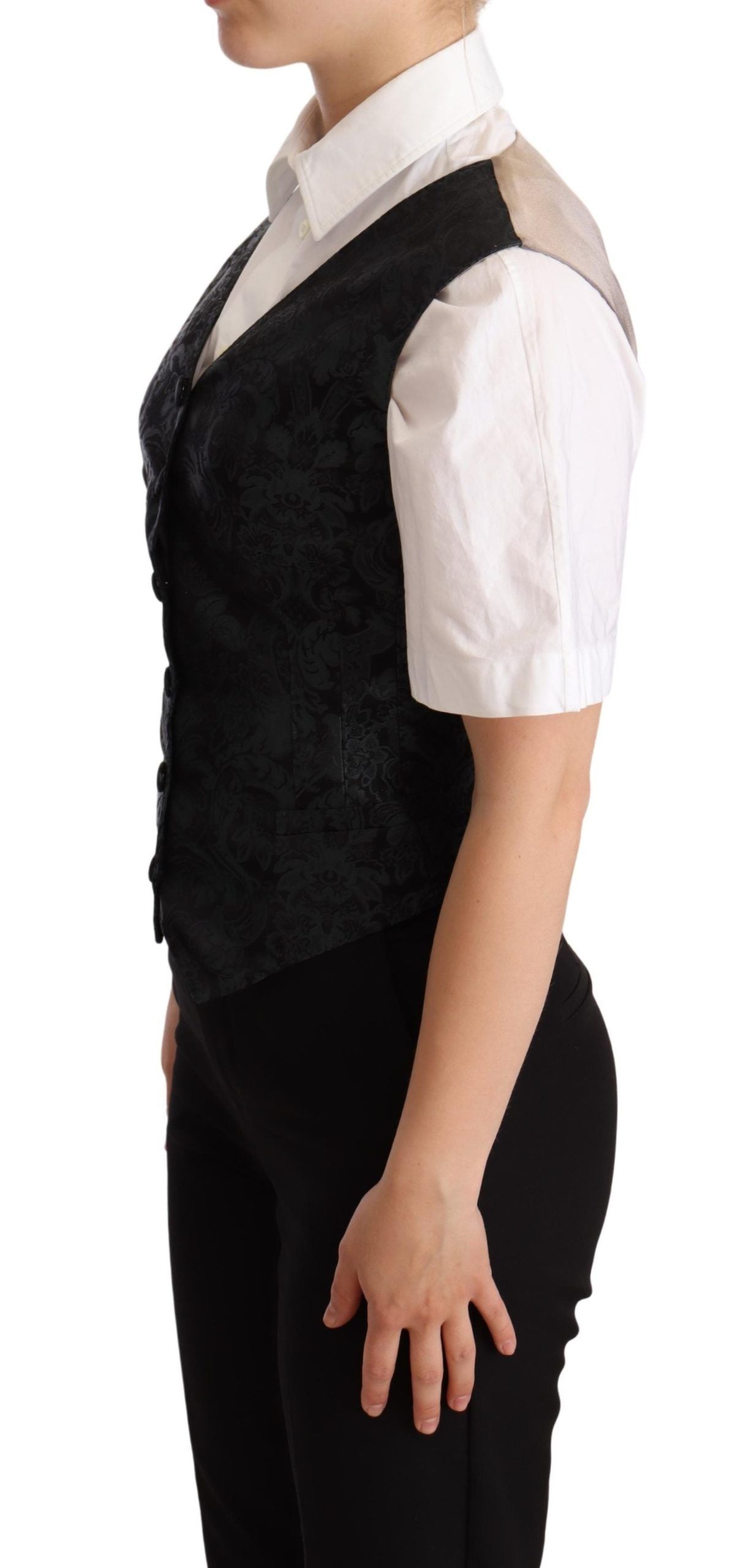 Dolce & Gabbana Black Jacquard Floral Waistcoat Vest Green | Regal Royce