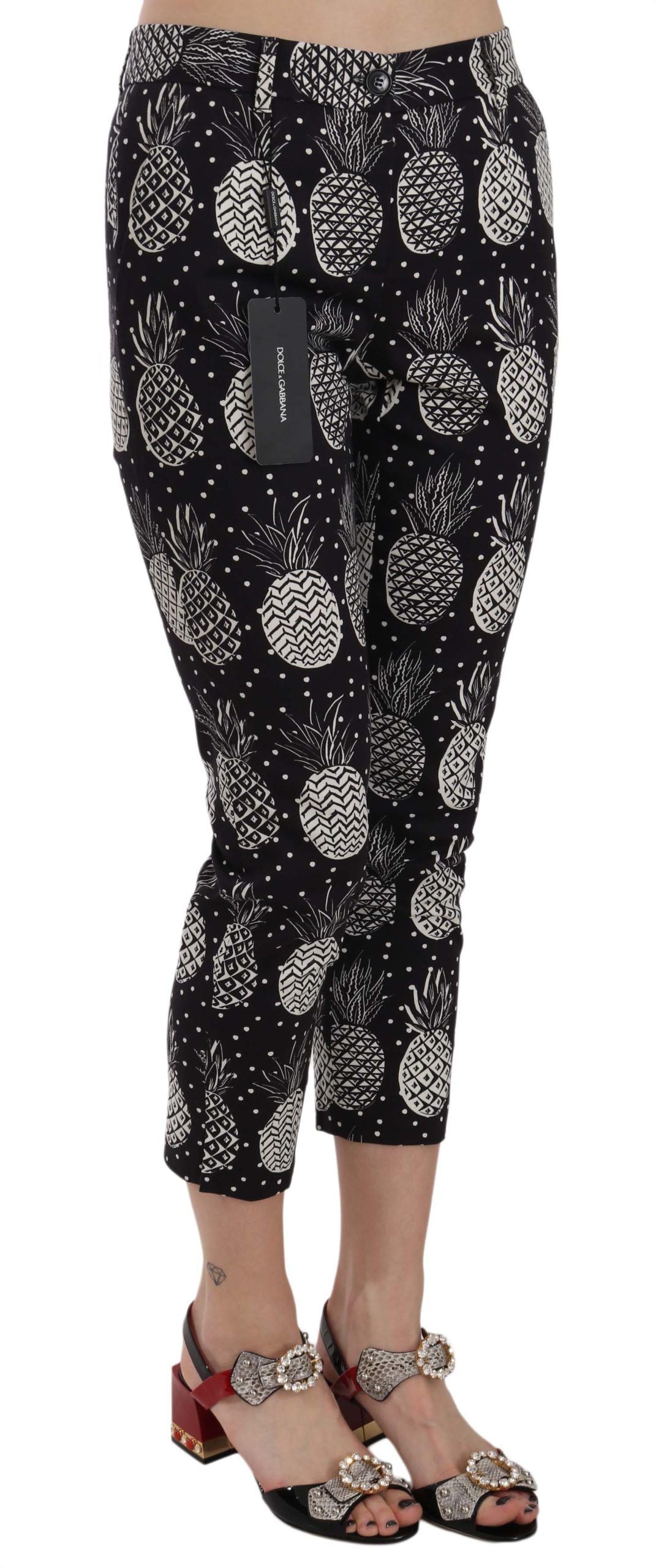 Dolce & Gabbana Black Pineapple Print Skinny Capri Pants | Regal Royce