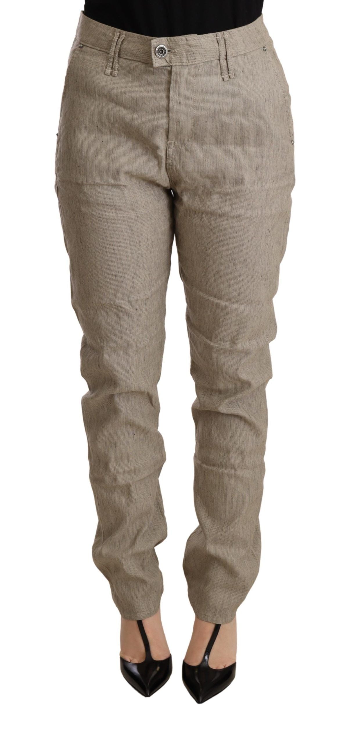 CYCLE Beige Mid Waist Casual Baggy Stretch Trouser | Regal Royce