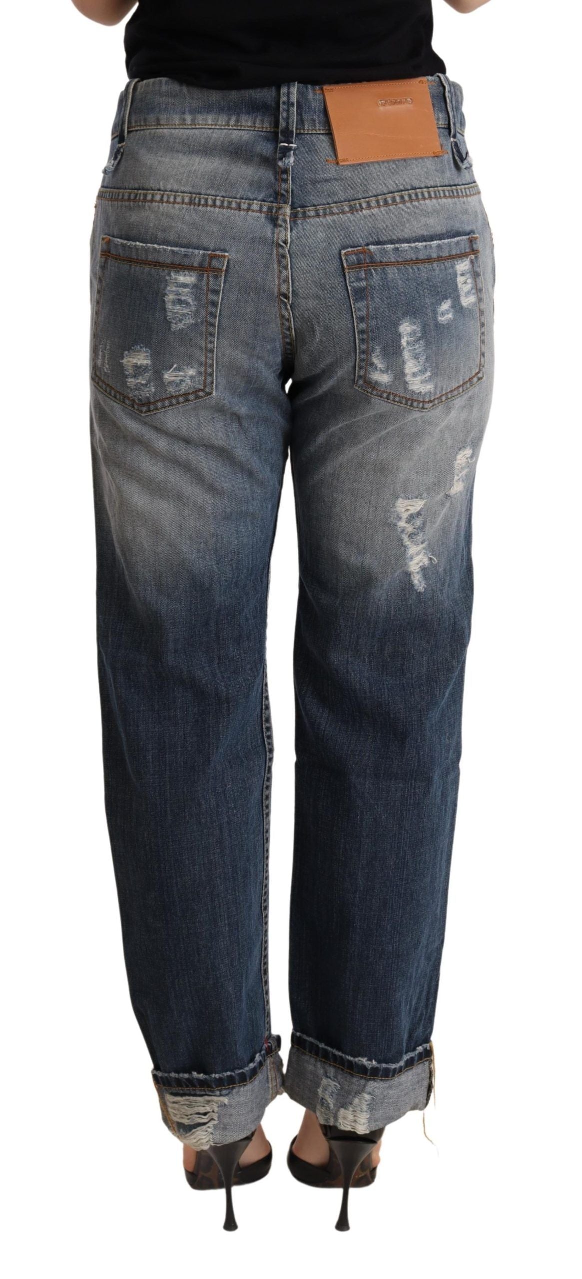 Acht Blue Tattered Mid Waist Straight Denim Trouser | Regal Royce