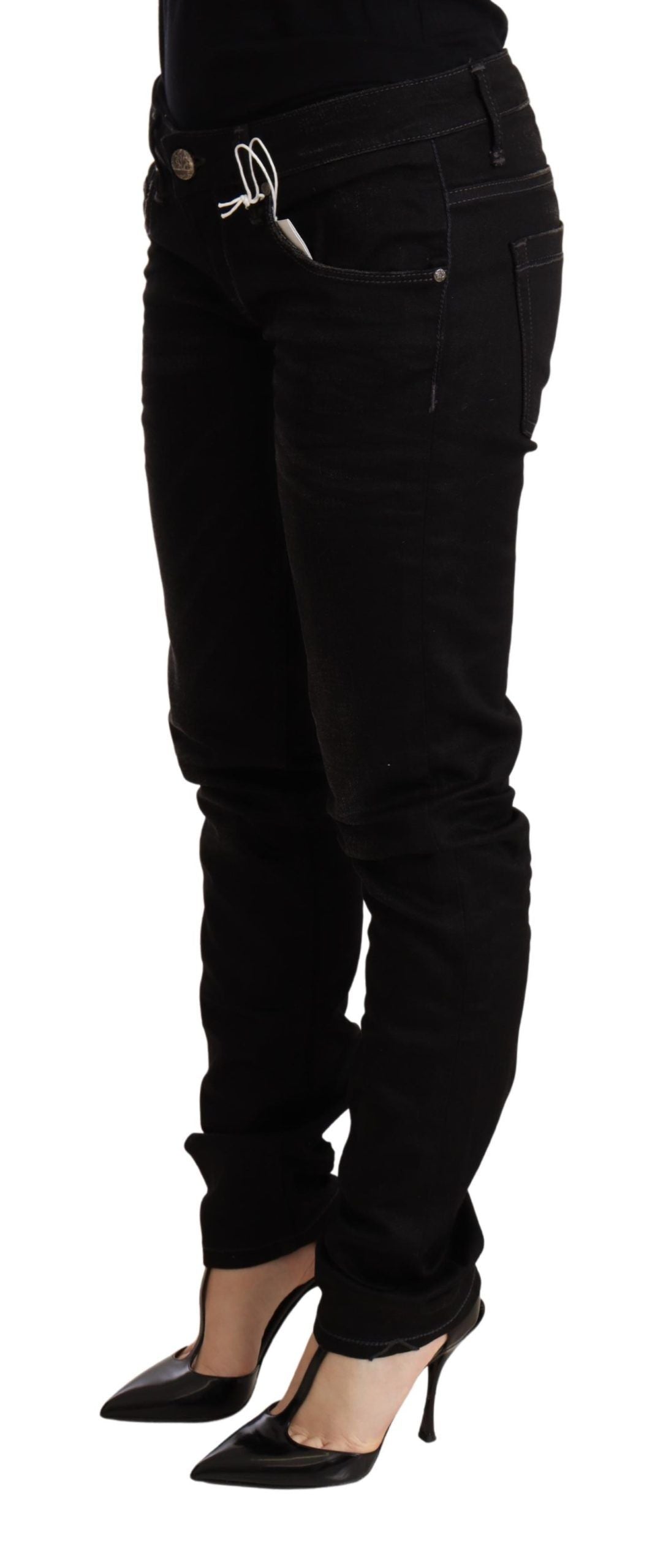 Acht Black Low Waist Skinny Denim Cotton Trouser | Regal Royce