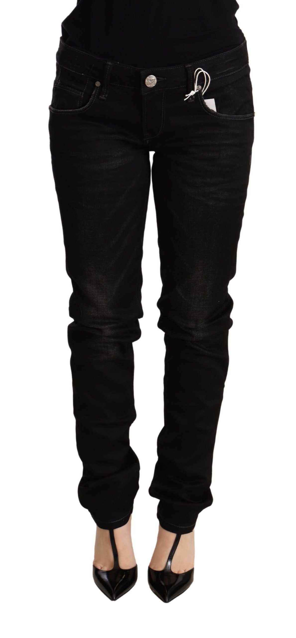 Acht Black Low Waist Skinny Denim Cotton Trouser | Regal Royce