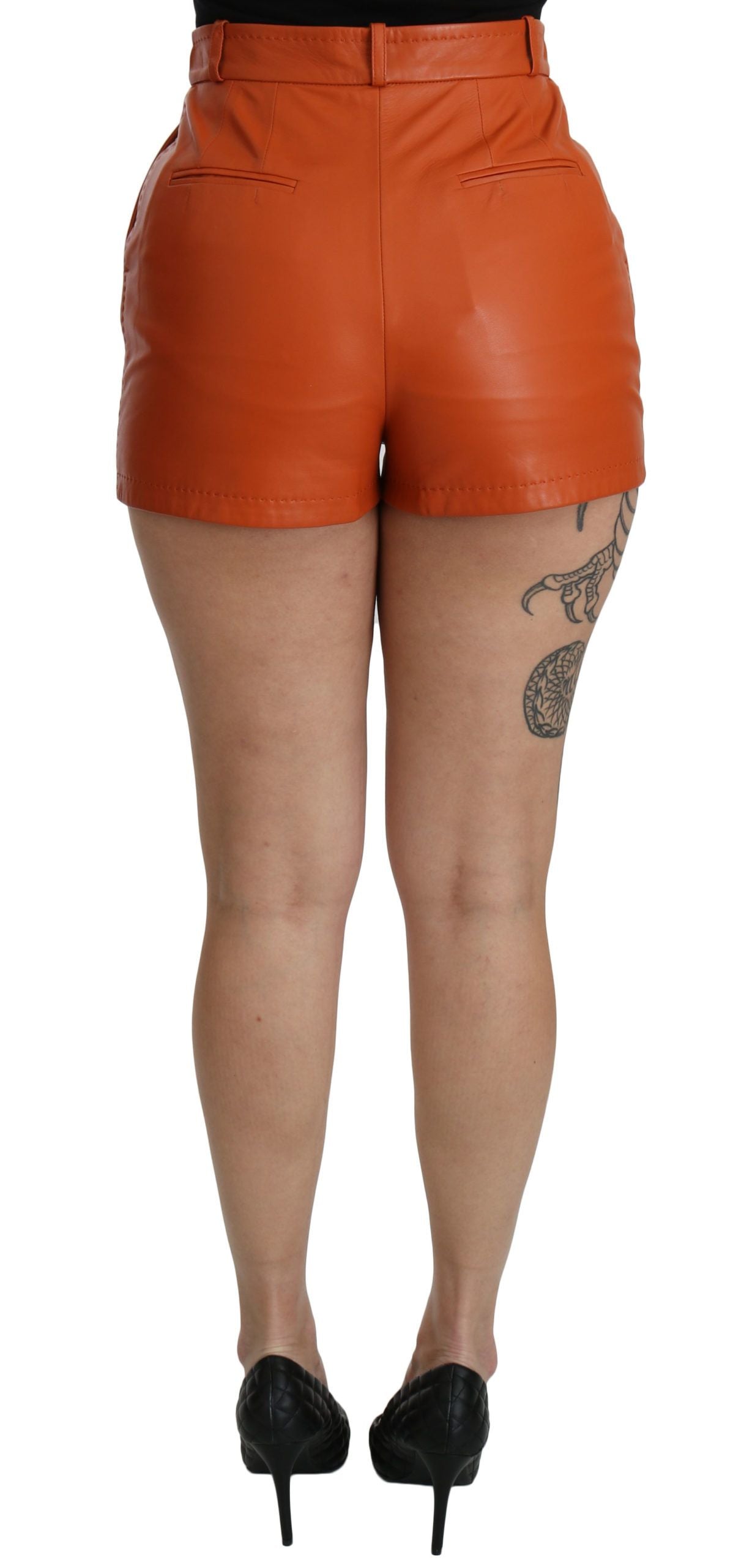 Dolce & Gabbana Orange Leather High Waist Hot Pants Shorts | Regal Royce