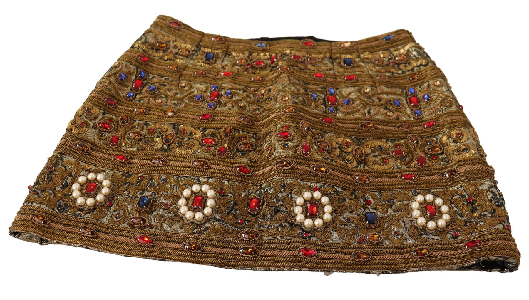 Dolce & Gabbana Gold Crystal Jacquard High Waist Skirt | Regal Royce