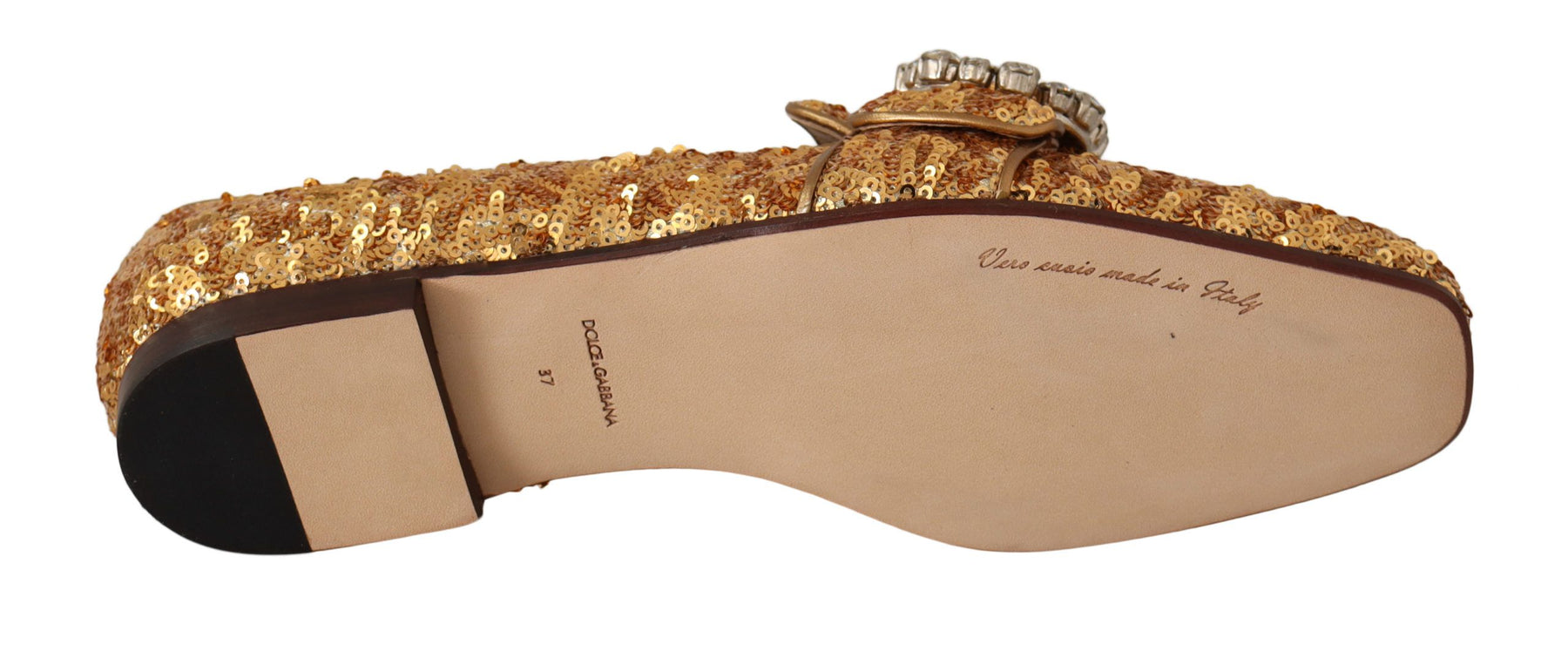 Dolce & Gabbana Gold Sequin Crystal Flat Women Loafers Shoes | Regal Royce